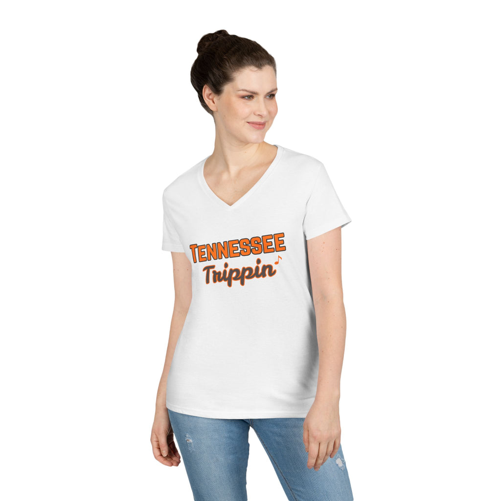 Under the Country Moon. Ladies, V-Neck, Short Sleeve, Graphic T-Shirt.  Tennessee Trippin'.