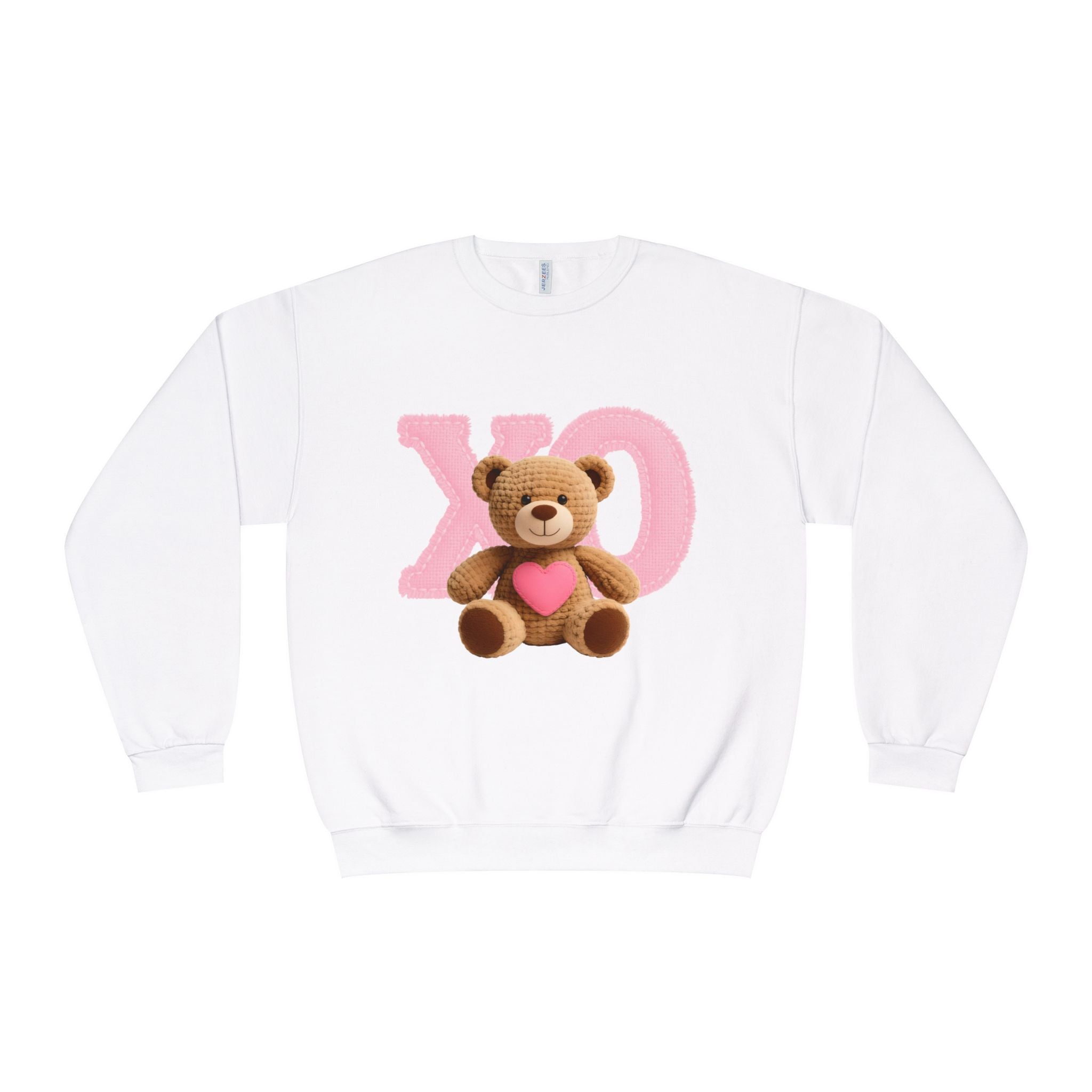 A Valentine Holiday Moon. Ladies, Crew Neck, Medium-Heavy NuBlend fleece/cotton, Graphic Sweatshirt. XO Teddy Bear.