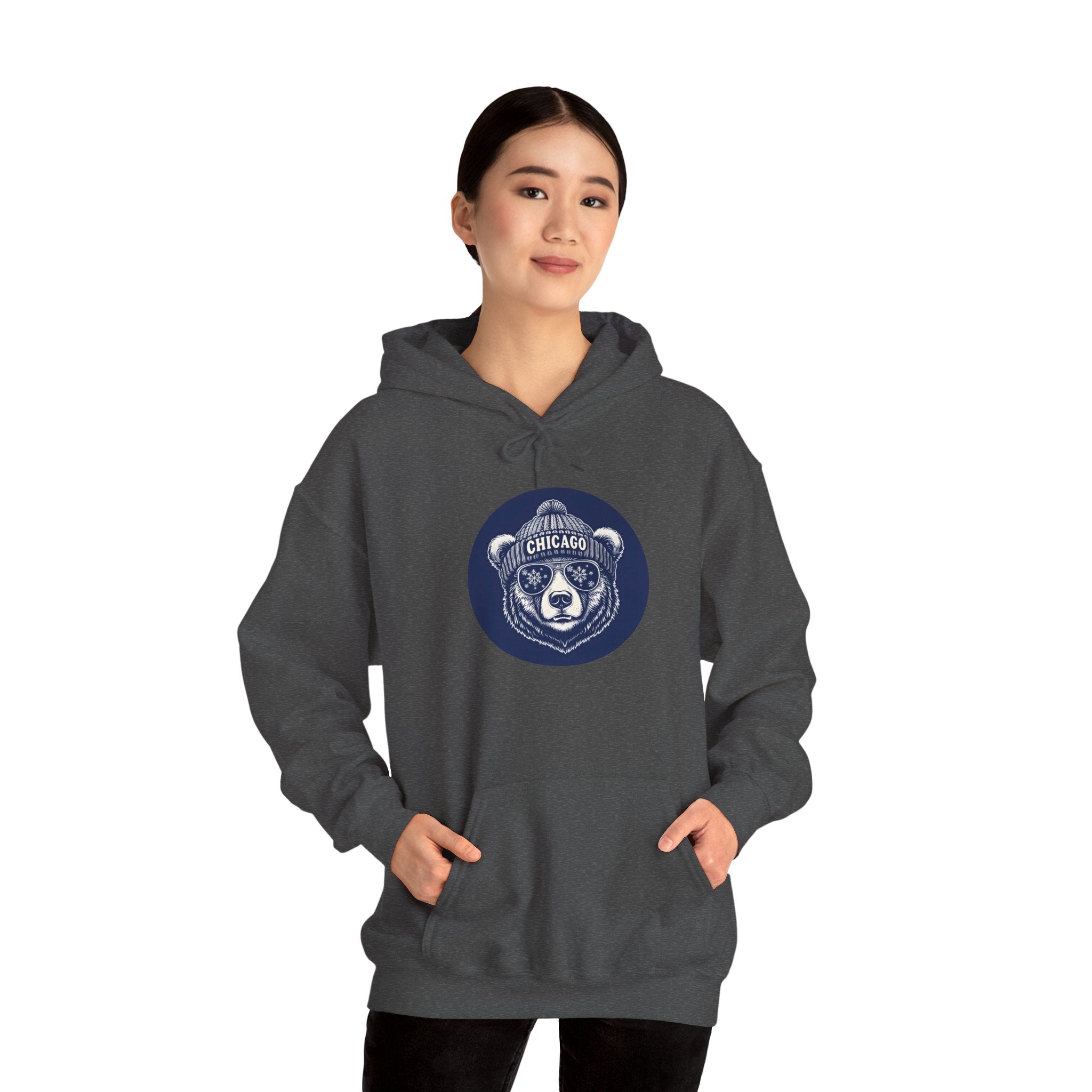 Sporty Soul. Unisex, Heavy Blend, Hooded, Front-Side Bear Graphic, Sweatshirt. Retro Winter Beanie Bear.