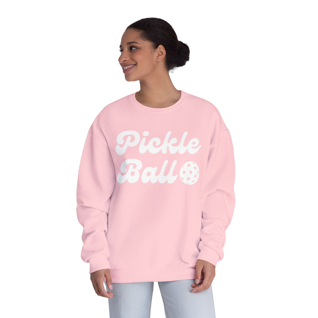 Pickleball. Ladies, Crew Neck, Medium-Heavy NuBlend fleece/cotton, Graphic Sweatshirt. Pickleball. 10 Colors to choose from.