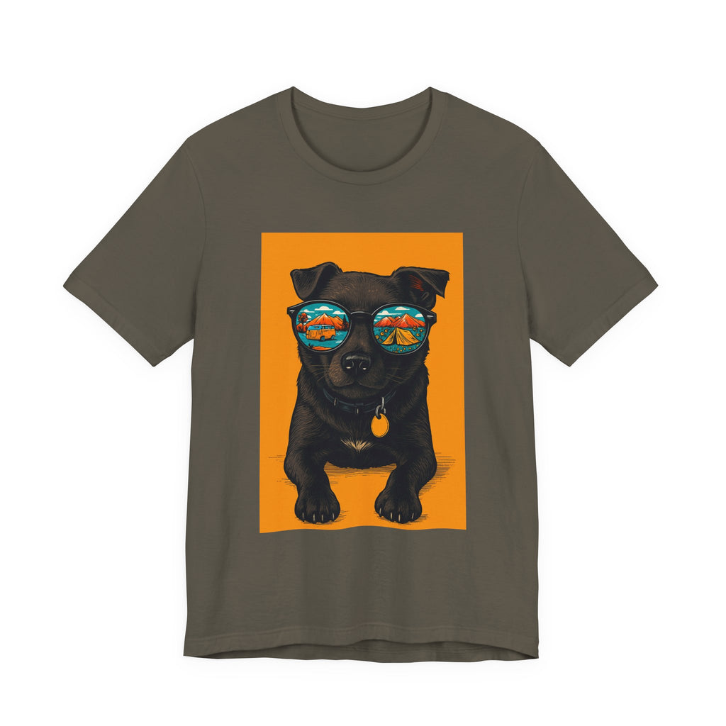 Bark & Meow Collection. Unisex, Crew Neck, Short Sleeve, Graphic T-Shirt.  Camping. Dog.
