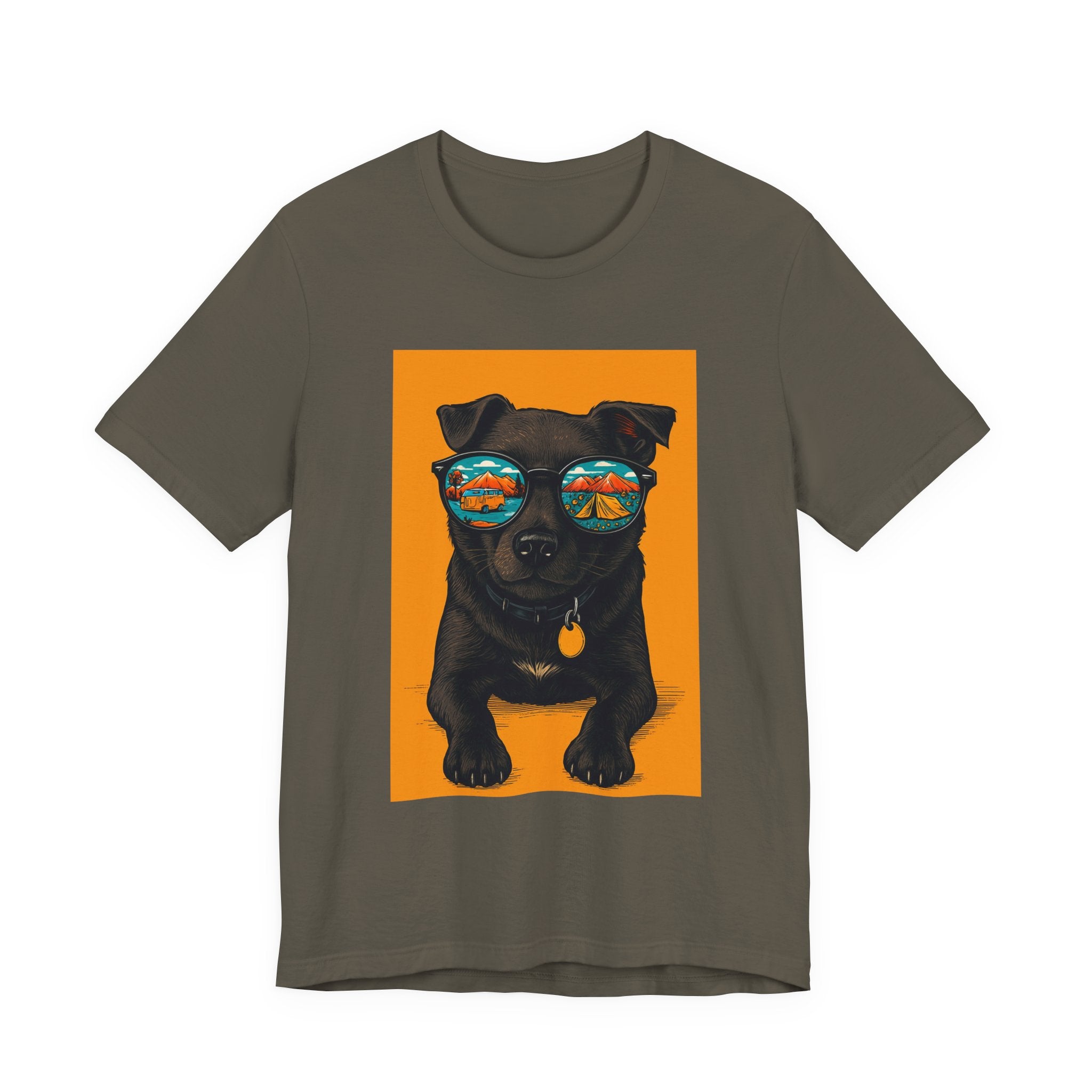 Bark & Meow Collection. Unisex, Crew Neck, Short Sleeve, Graphic T-Shirt.  Camping. Dog.
