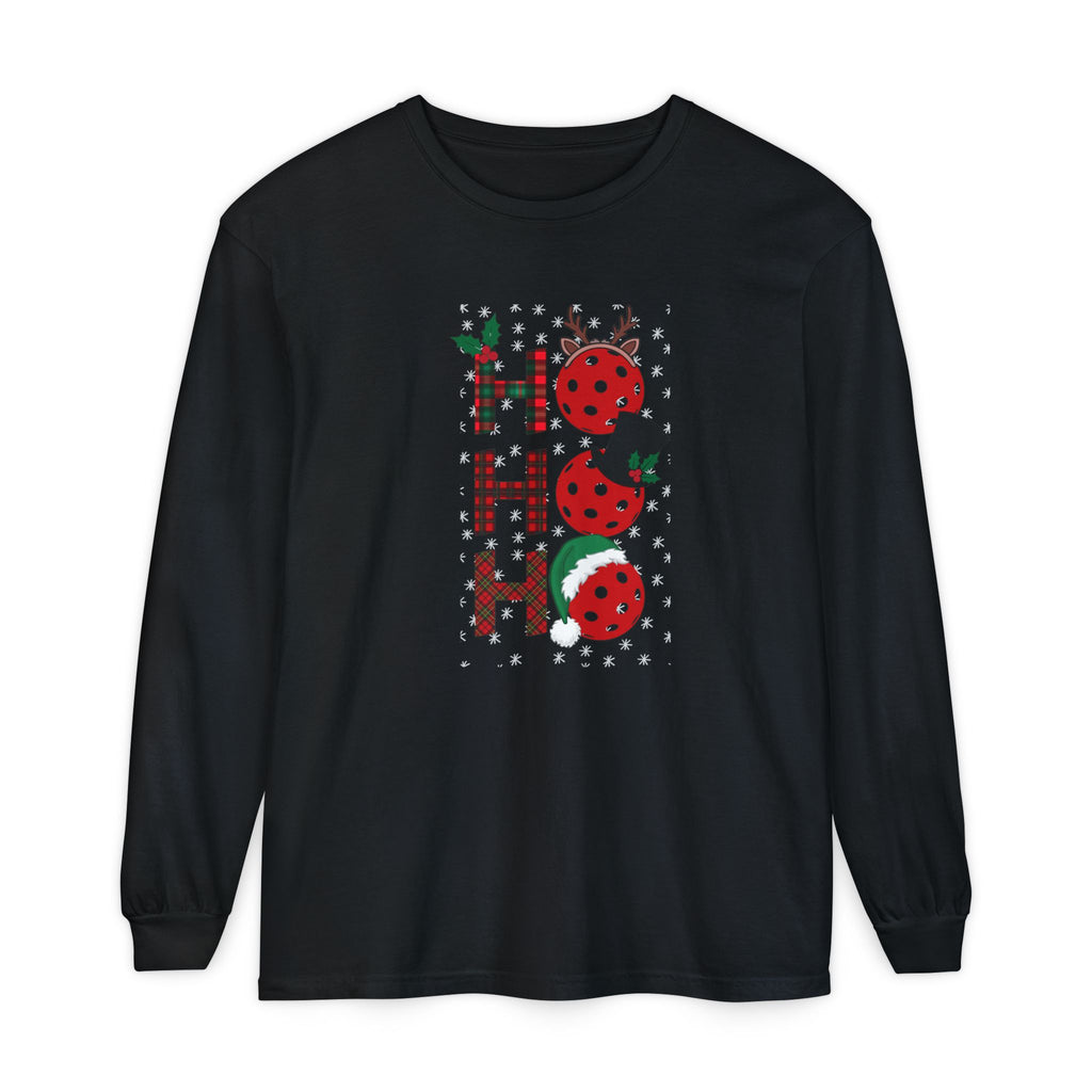 Holiday Moon. Unisex, Crew Neck, Long Sleeve, Graphic T-Shirt. Pickleball Ho.Ho.Ho.