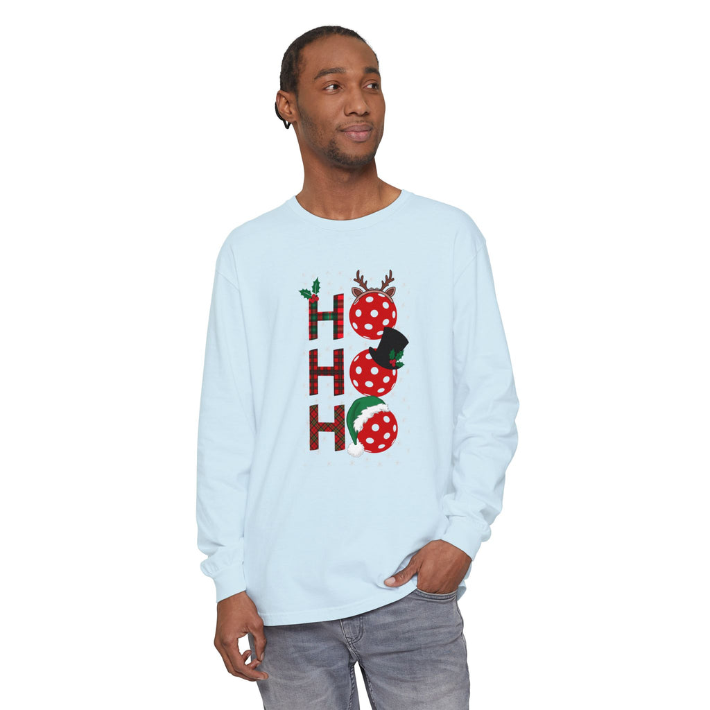 Holiday Moon. Unisex, Crew Neck, Long Sleeve, Graphic T-Shirt. Pickleball Ho.Ho.Ho.