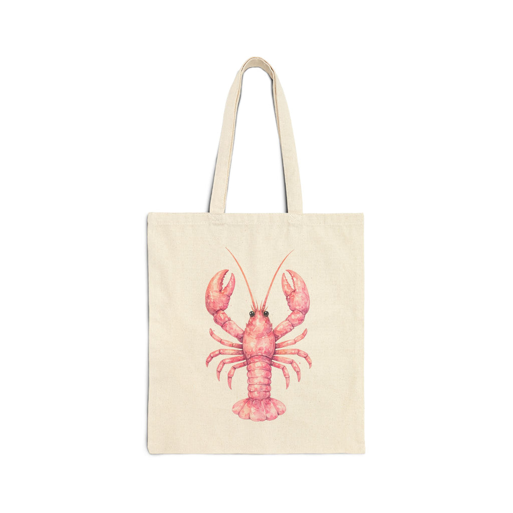 Coastal Collection. Canvas Beach/Market Tote Bag. Pink Lobster Watercolor.