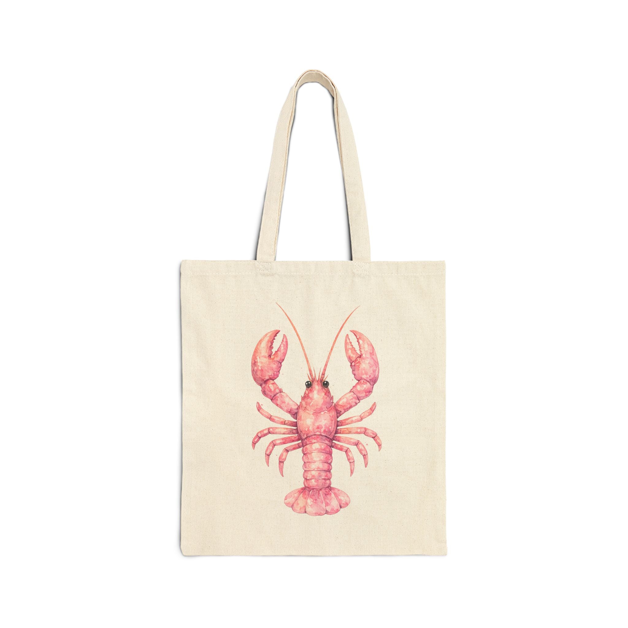 Coastal Collection. Canvas Beach/Market Tote Bag. Pink Lobster Watercolor.