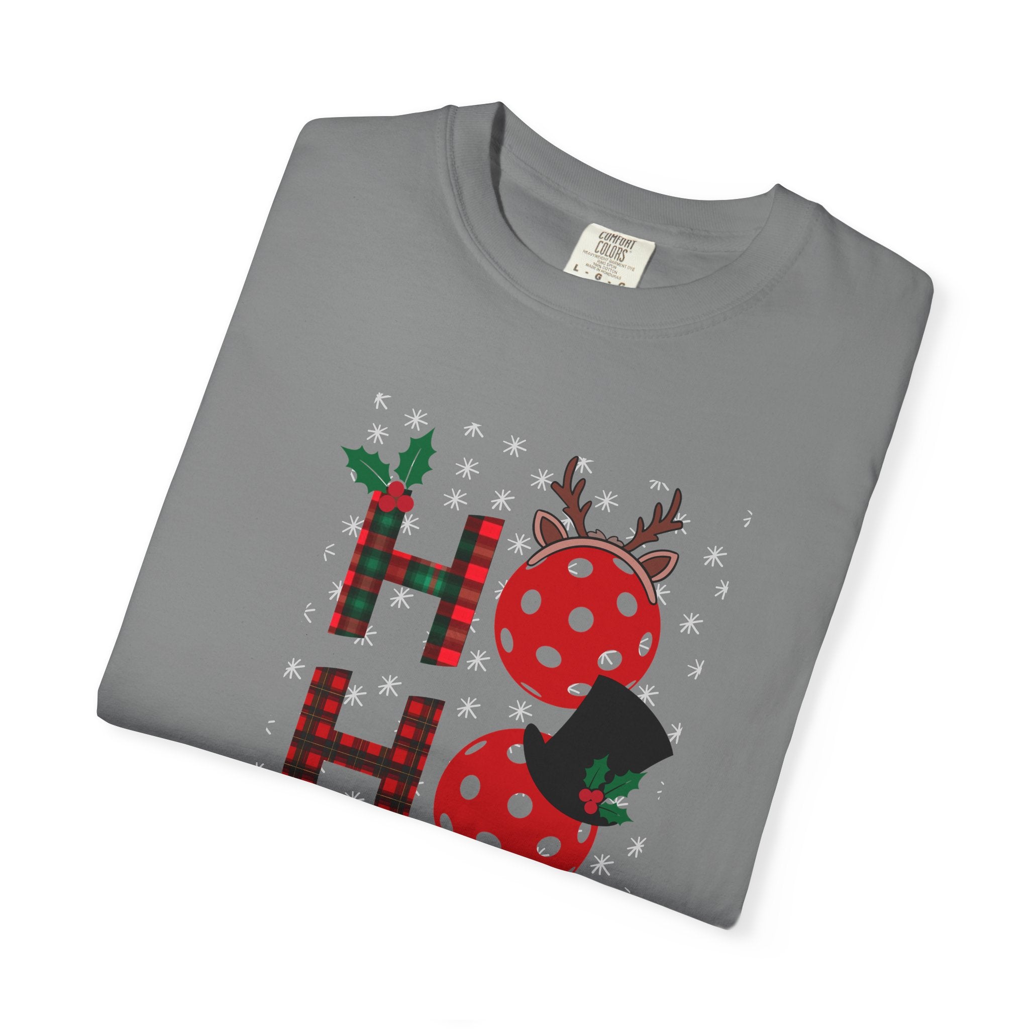 Holiday Moon. Unisex, Garment-Dyed, Crew Neck, Short Sleeve, Graphic T-Shirt. Pickleball Ho.Ho.Ho.