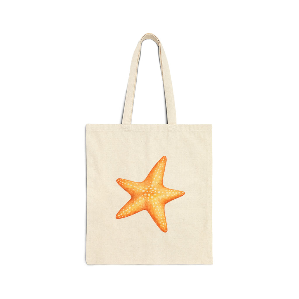 Coastal Collection. Canvas Beach/Market Tote Bag. Orange Watercolor Starfish.