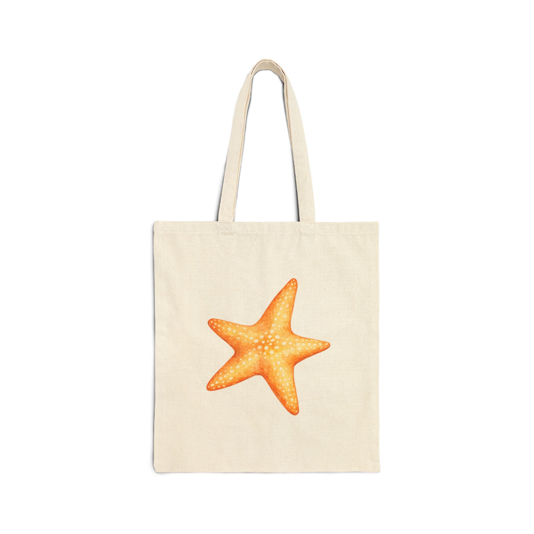 Coastal Collection. Canvas Beach/Market Tote Bag. Orange Watercolor Starfish.