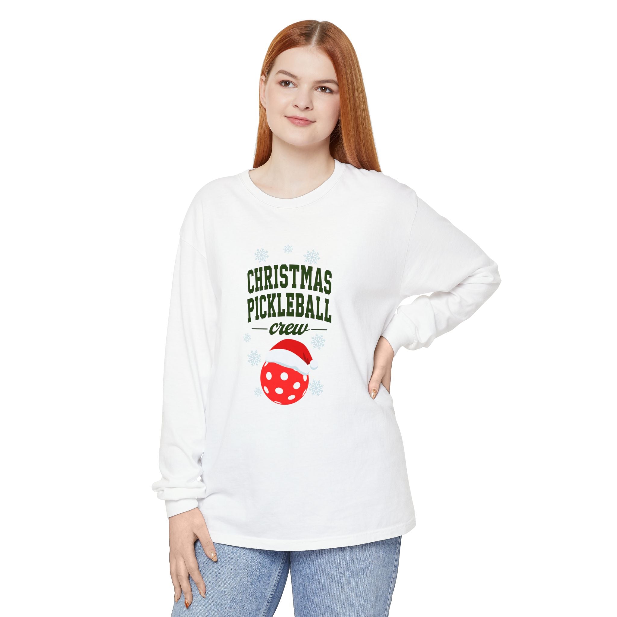 Holiday Moon. Unisex, Crew Neck, Long Sleeve, Graphic T-Shirt. Christmas Pickleball Crew.