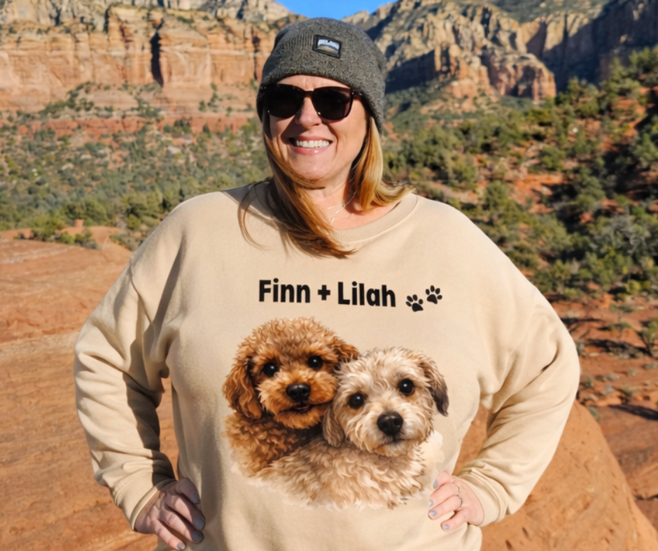 Bark & Meow Collection.Ladies, Crew Neck, Medium-Heavy NuBlend fleece/cotton, Graphic Sweatshirt. Finn + Lilah.