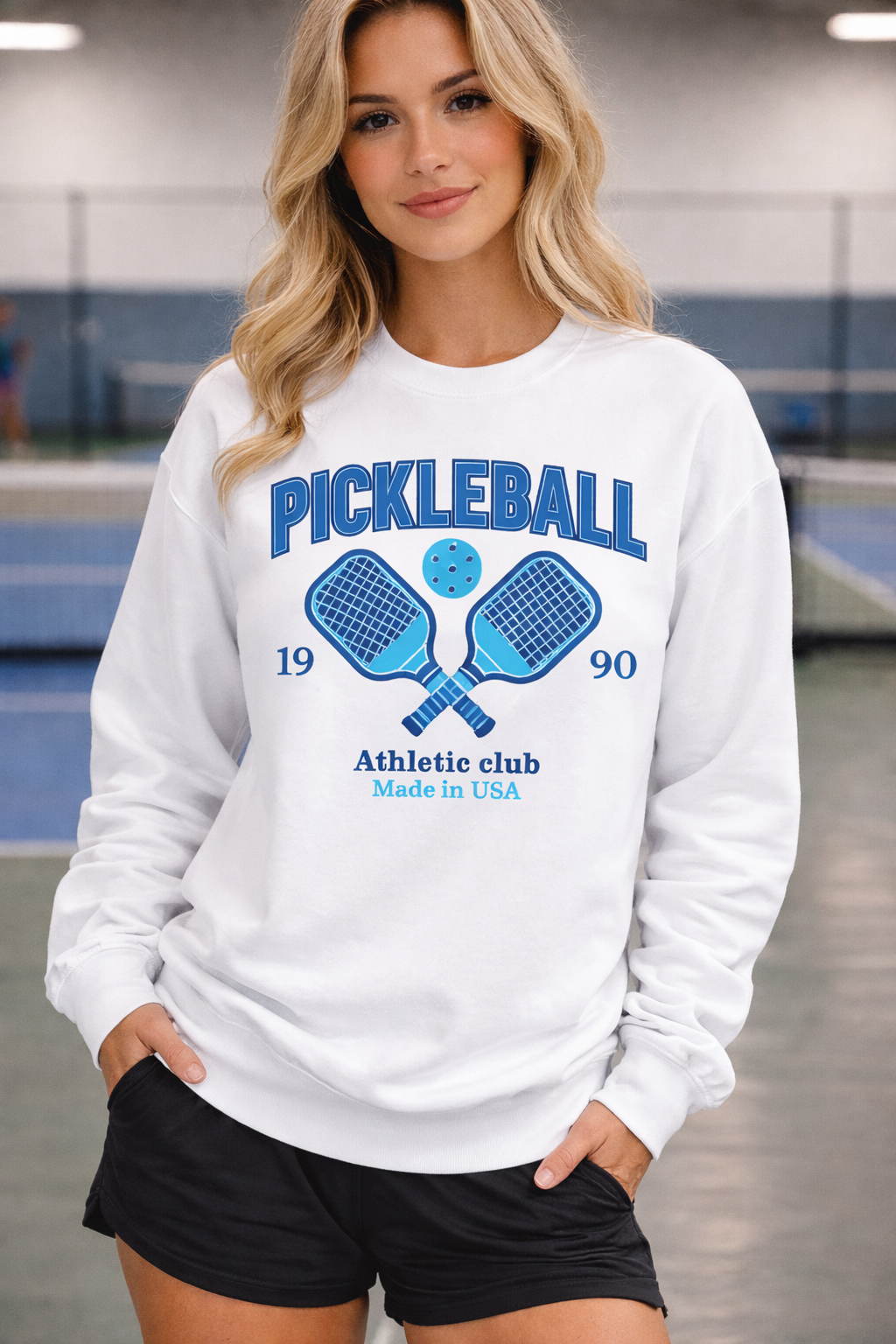 Pickleball. Ladies, Crew Neck, Medium-Heavy NuBlend fleece/cotton, Graphic Sweatshirt. Pickleball Athletic Club.