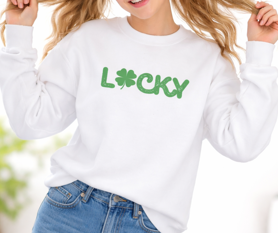 A Lucky Moon. Youth, Crew Neck, Medium-Heavy NuBlend fleece/cotton, Graphic Sweatshirt. Lucky/Shamrock.