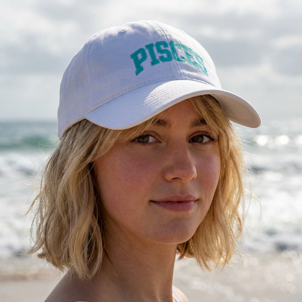 The Zodiac Collection. Low Profile Baseball Cap.  Pisces in Neon Aqua.