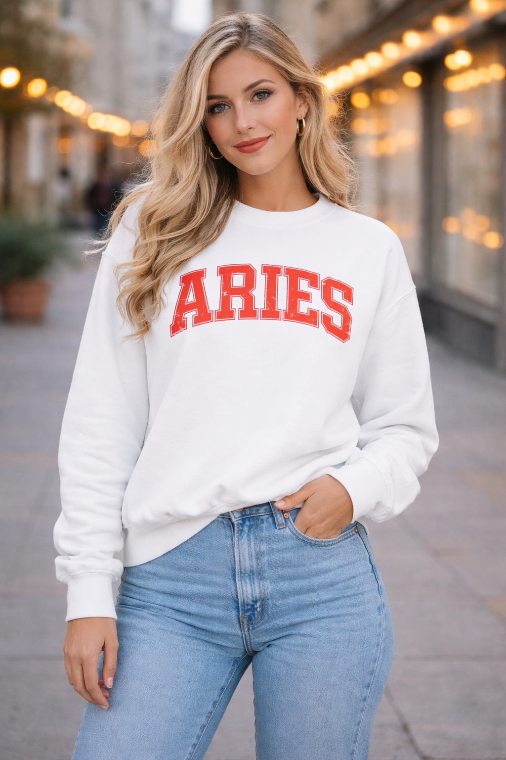 The Zodiac Collection. Unisex Garment-Dyed Crew Neck, Graphic Sweatshirt. Aries Vintage Red.