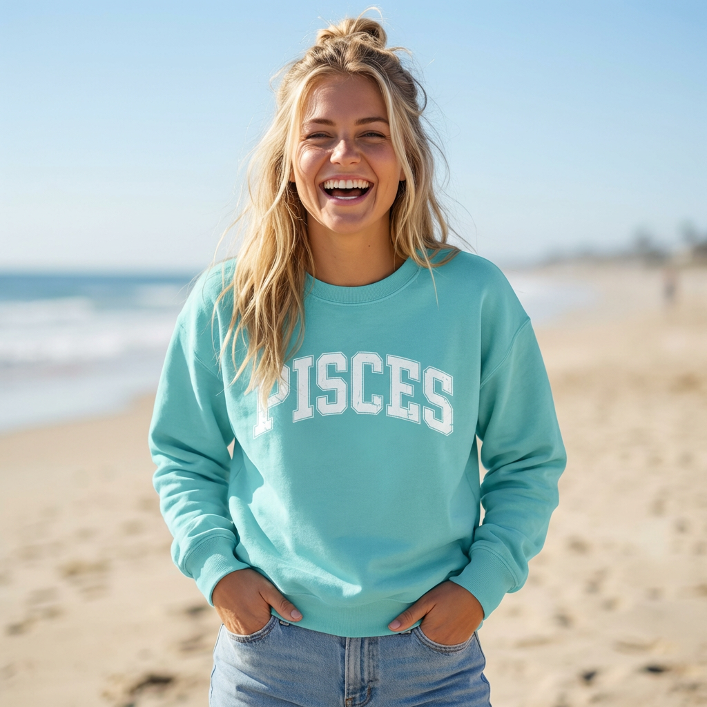 The Zodiac Collection. Unisex Garment-Dyed Crew Neck, Graphic Sweatshirt. Pisces.
