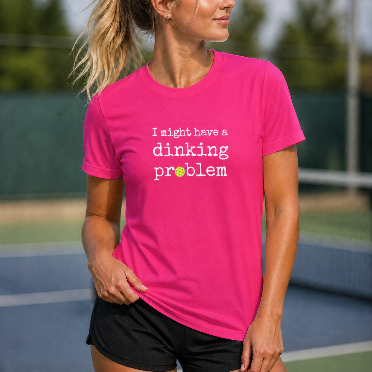 A New Pickleball Dryfit.  Ladies, short sleeve, crew neck, moisture-wicking fabric, graphic tee. I Might Have a Dinking Problem.