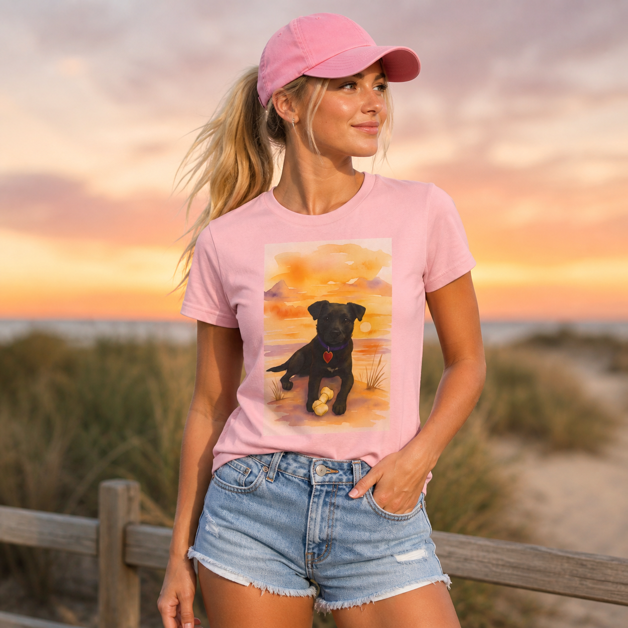 Wild at Heart Collection. Unisex, Crew Neck, Short Sleeve, Graphic T-Shirt. Holly Girl Sunset.