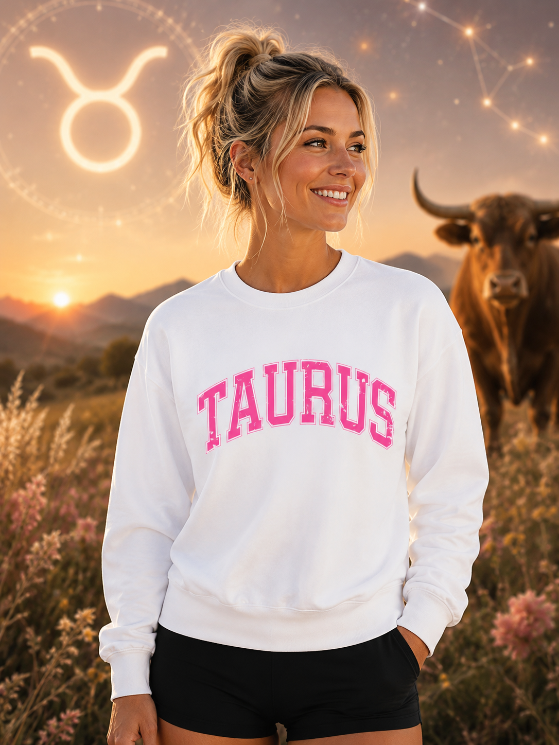 The Zodiac Collection. Unisex Garment-Dyed Crew Neck, Graphic Sweatshirt.Taurus.