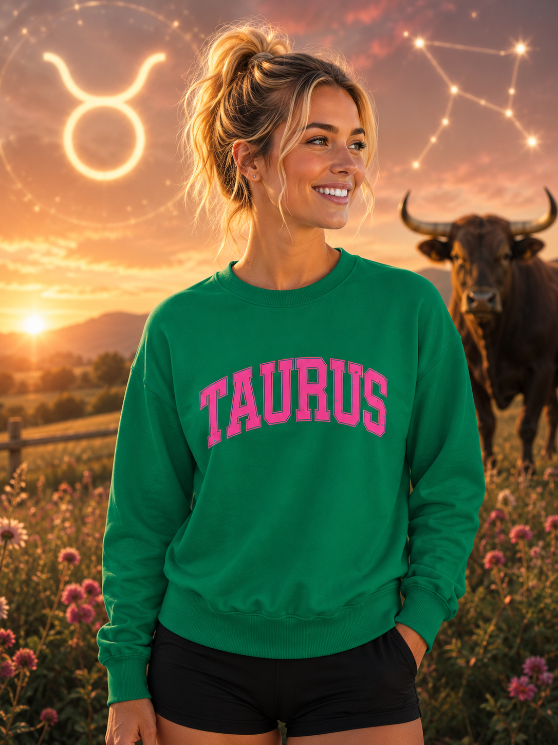 The Zodiac Collection. Unisex, Crew Neck, Medium-Heavy NuBlend fleece/cotton, Graphic Sweatshirt.Taurus.