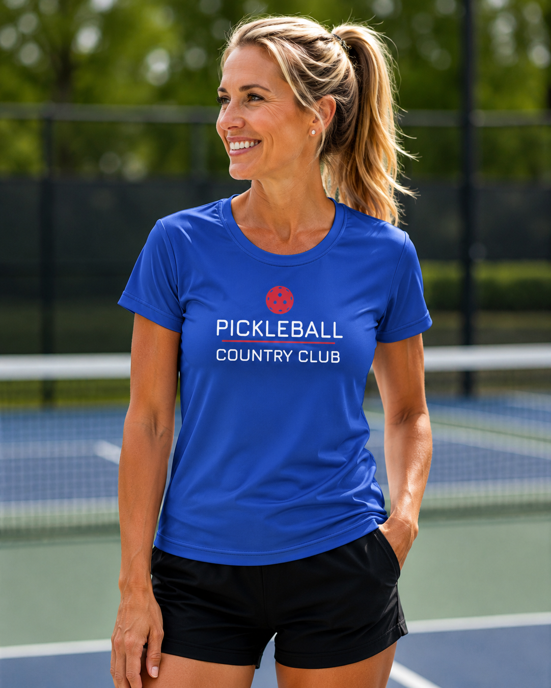 A new Pickleball Dryfit. Women’s Athletic Tank – Lightweight Pickleball Performance Top | Sleeveless Activewear. Pickleball Country Club, Royal.