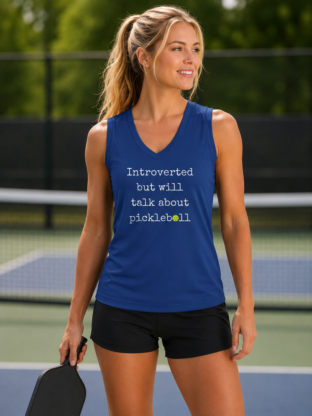 A New Pickleball Dryfit. Ladies Athletic Tank – Lightweight Pickleball Performance Top | Sleeveless Activewear. Introverted. Available in 2 Colors.
