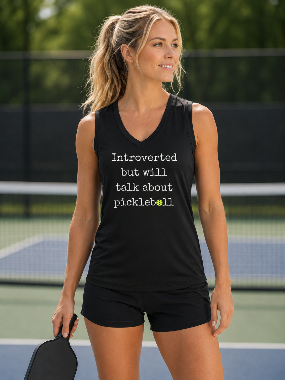 A New Pickleball Dryfit. Ladies Athletic Tank – Lightweight Pickleball Performance Top | Sleeveless Activewear. Introverted. Available in 2 Colors.