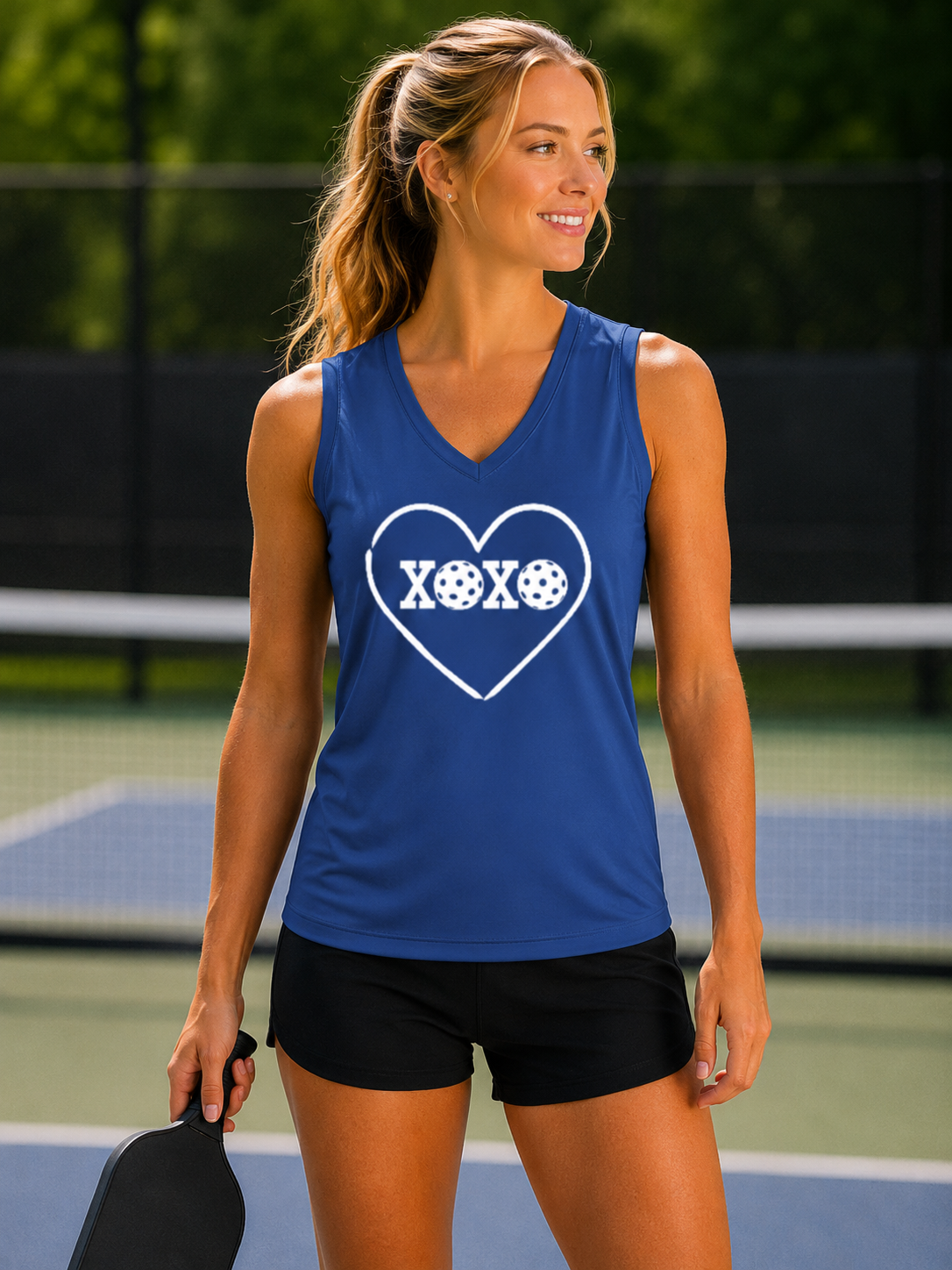 A New Pickleball Dryfit. Ladies Athletic Tank – Lightweight Pickleball Performance Top | Sleeveless Activewear. XOXO. Available in 3 colors.