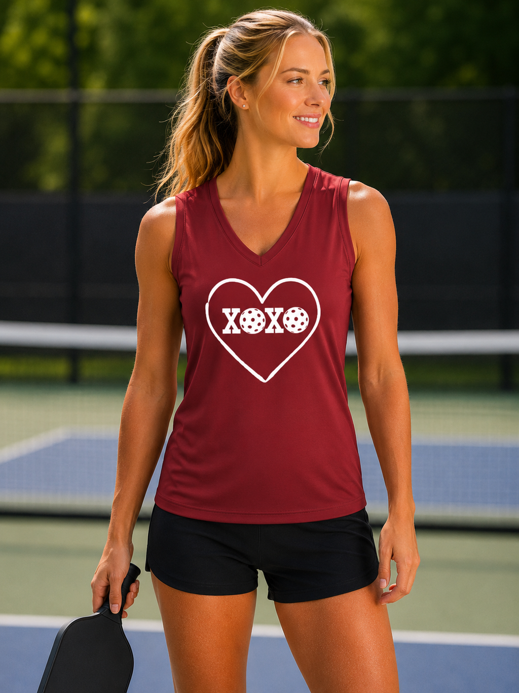 A New Pickleball Dryfit. Ladies Athletic Tank – Lightweight Pickleball Performance Top | Sleeveless Activewear. XOXO. Available in 3 colors.