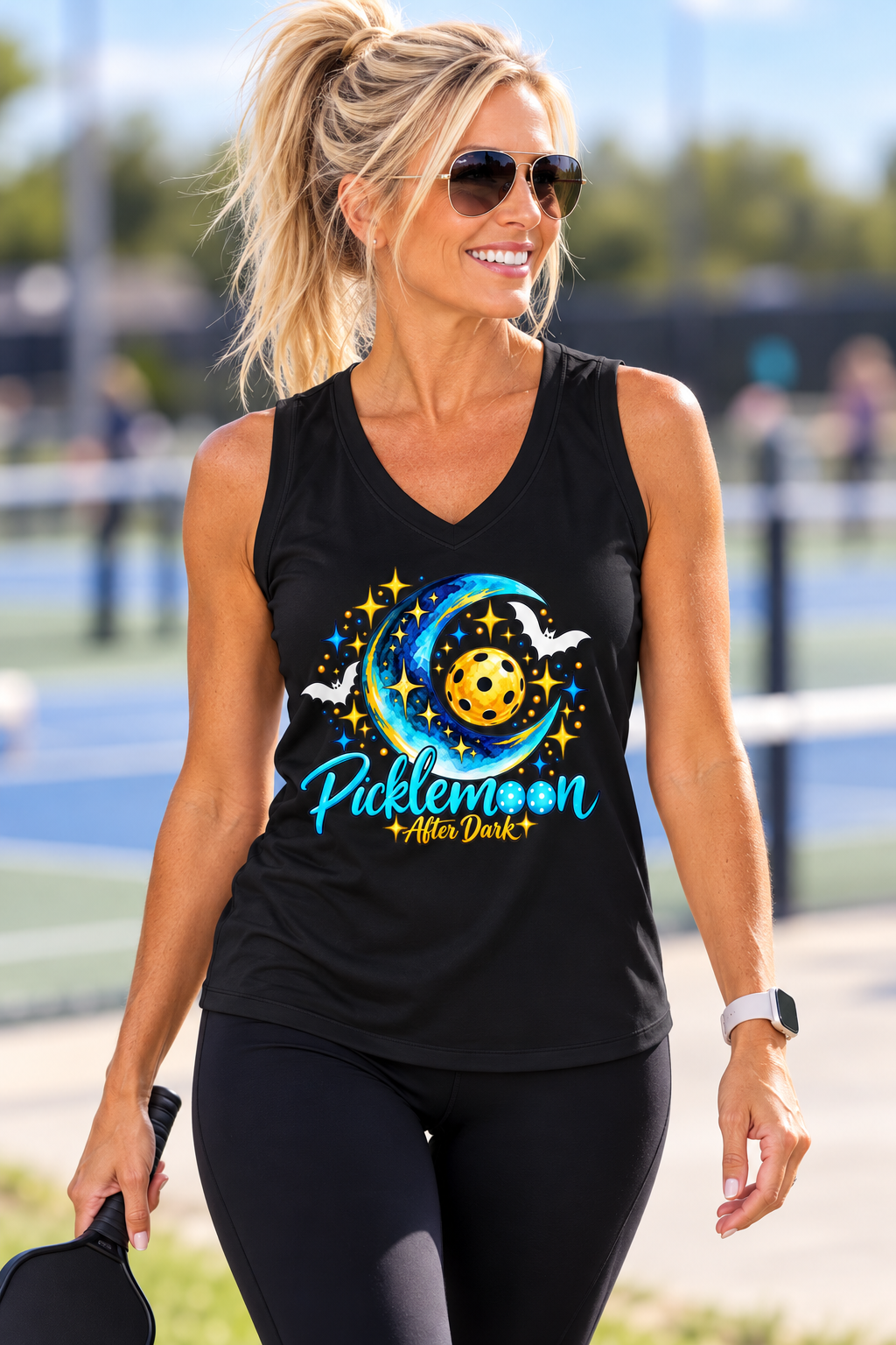 AFTER DARK. Halloween Performance Collection. Ladies Athletic Tank – Lightweight Pickleball Performance Top | Sleeveless Activewear. Picklemoon After Dark.