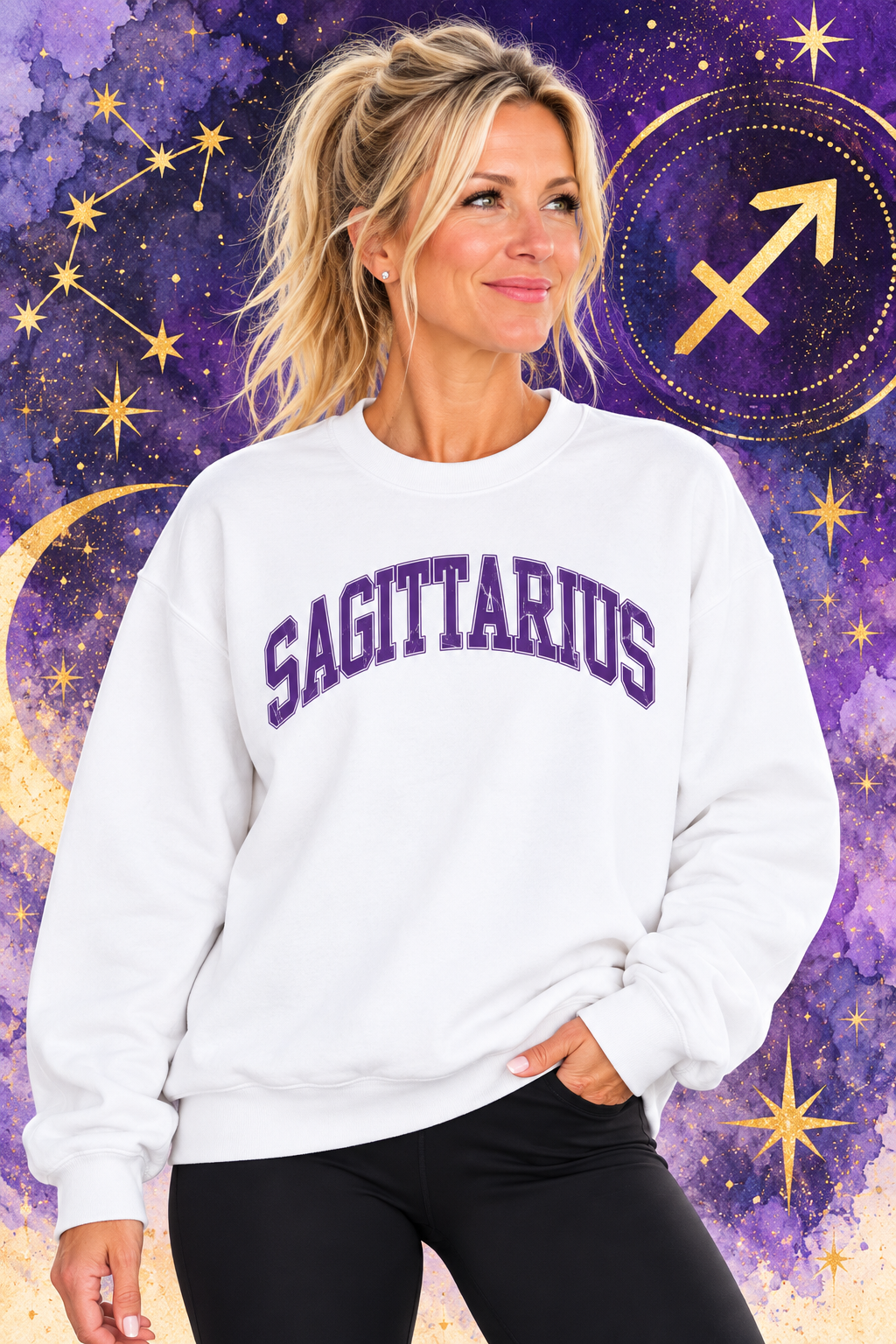 The Zodiac Collection. Unisex Garment-Dyed Crew Neck, Graphic Sweatshirt. Sagittarius.