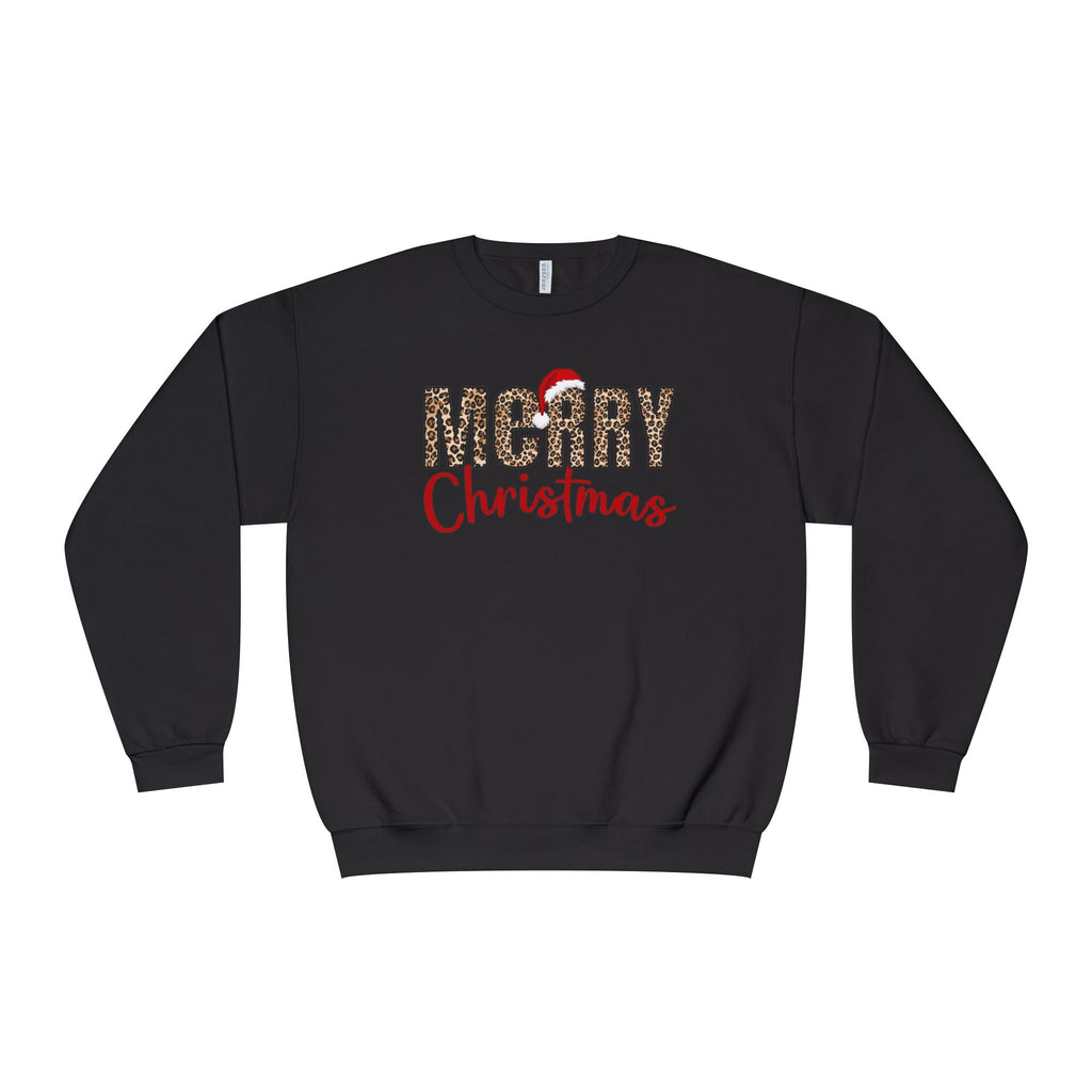 Holiday Moon.  Ladies, crew neck, long sleeve, graphic sweatshirt.  Merry Christmas Leopard.