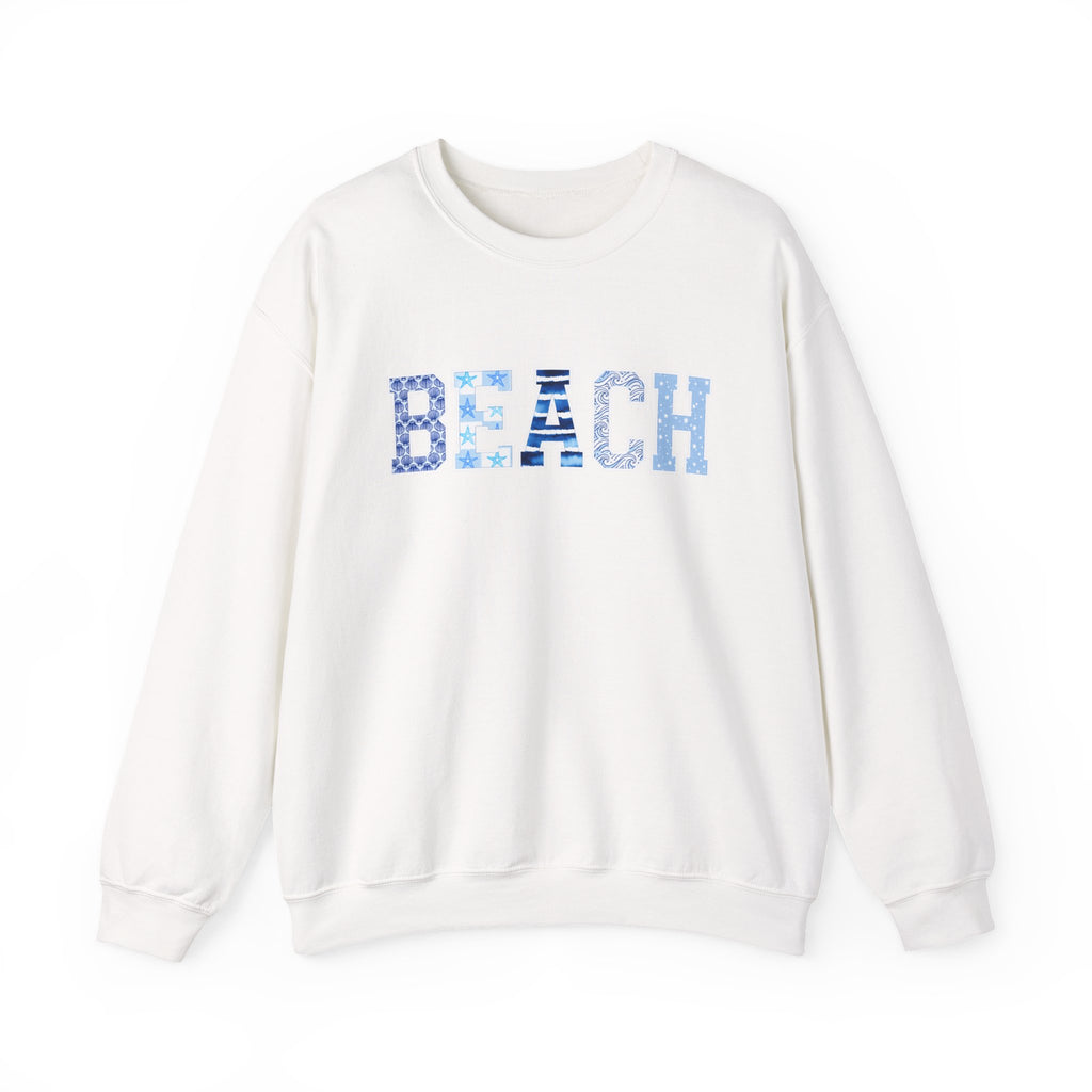 Coastal Moon Collection. Crew neck, medium-heavy, graphic sweatshirt. Available in 5 Colors. BEACH.