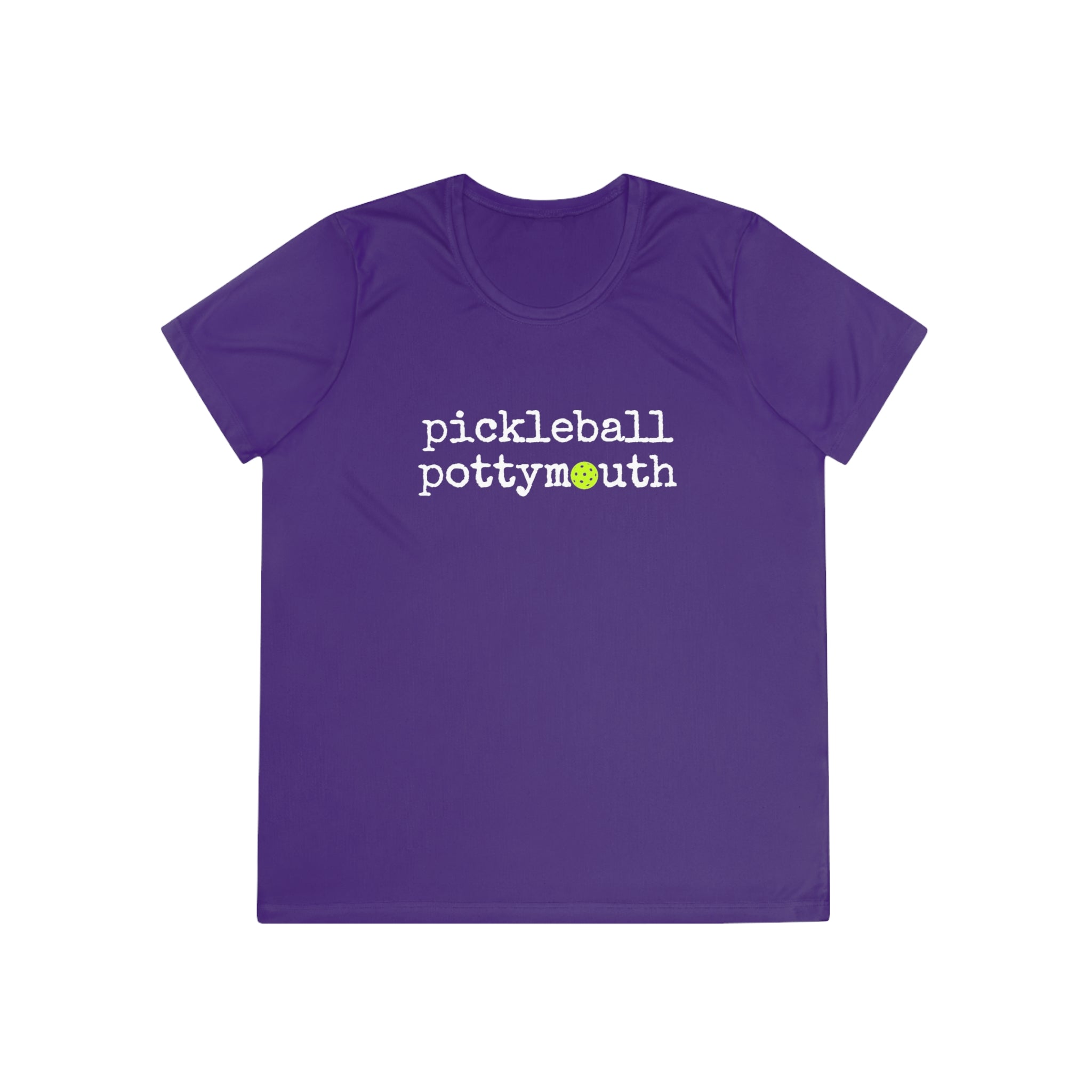 A New Pickleball Dryfit.  Ladies, crew neck, short sleeve, moisture-wicking fabric, graphic tee. Pickleball Pottymouth.