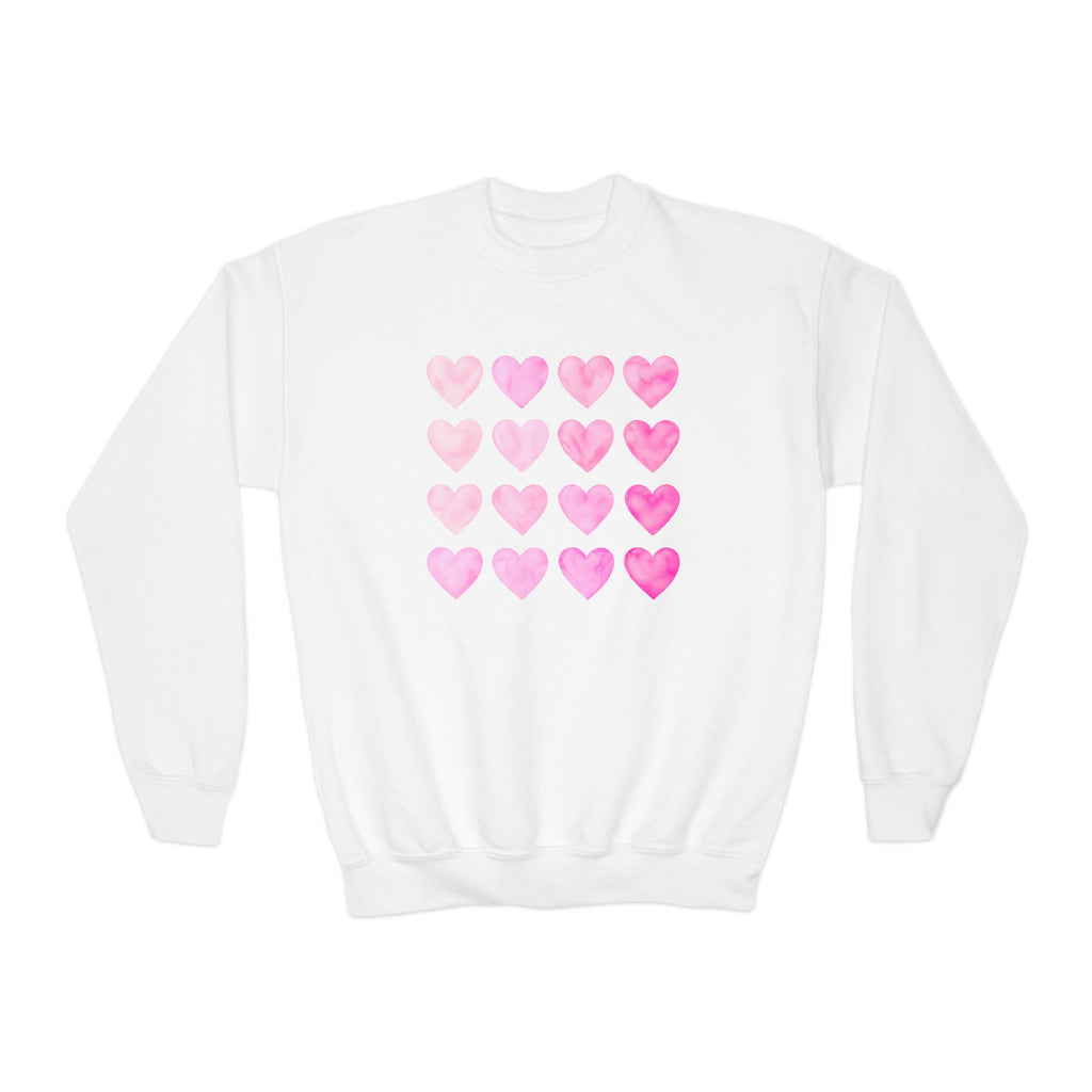 A Valentine Holiday Moon. Youth, Crew Neck, Medium-Heavy NuBlend fleece/cotton, Graphic Sweatshirt. Heart Grid.
