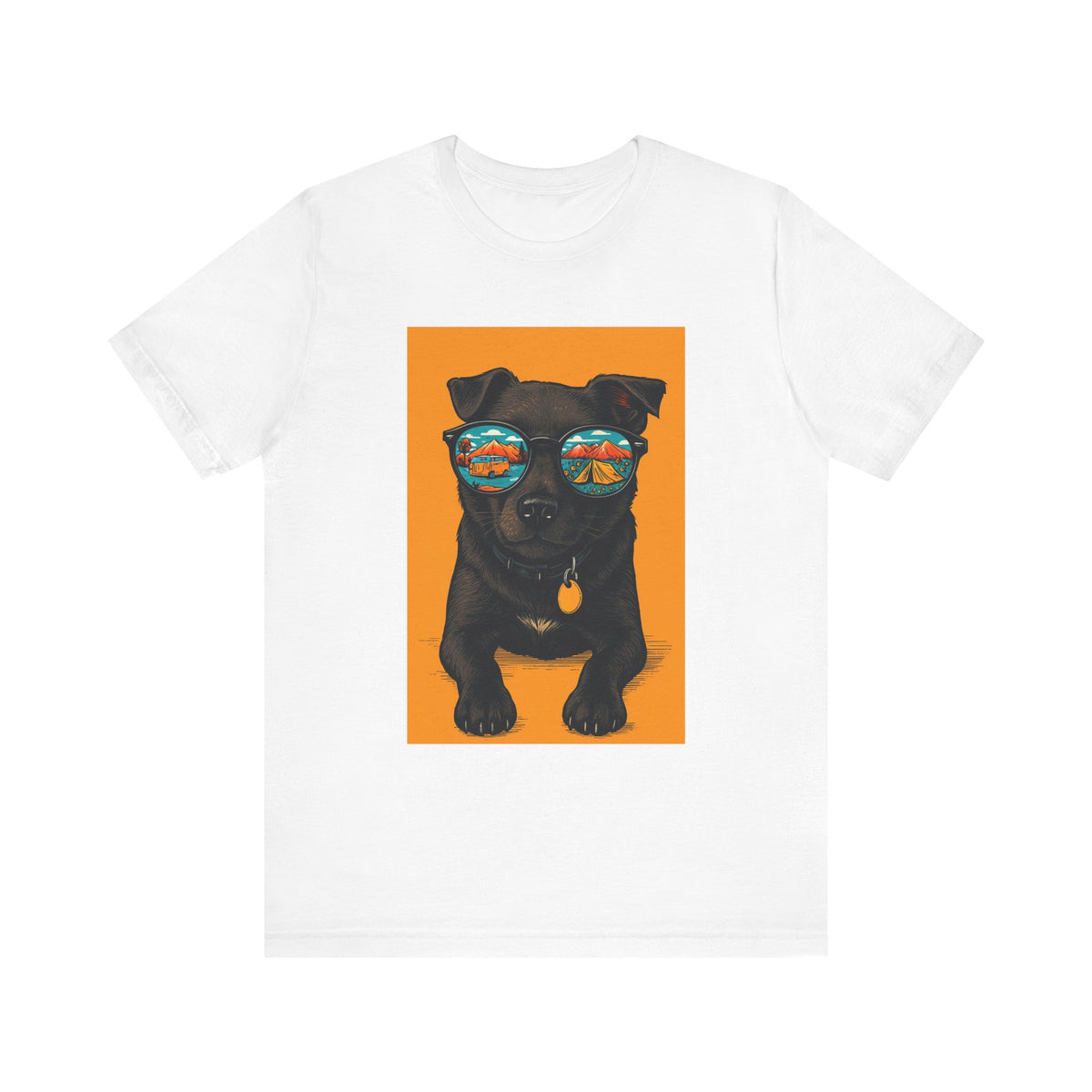 Bark & Meow Collection. Unisex, Crew Neck, Short Sleeve, Graphic T-Shirt.  Camping. Dog.