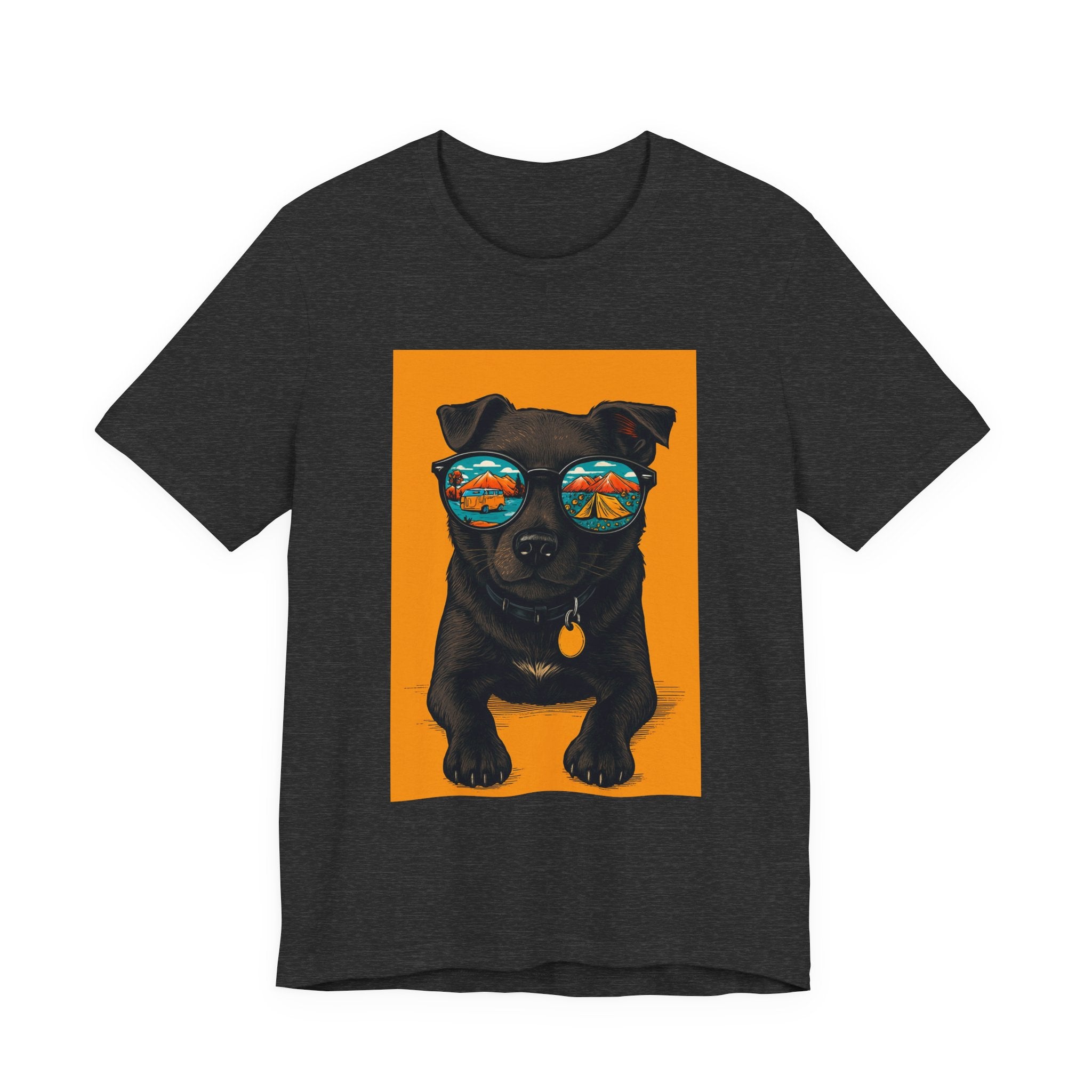 Bark & Meow Collection. Unisex, Crew Neck, Short Sleeve, Graphic T-Shirt.  Camping. Dog.