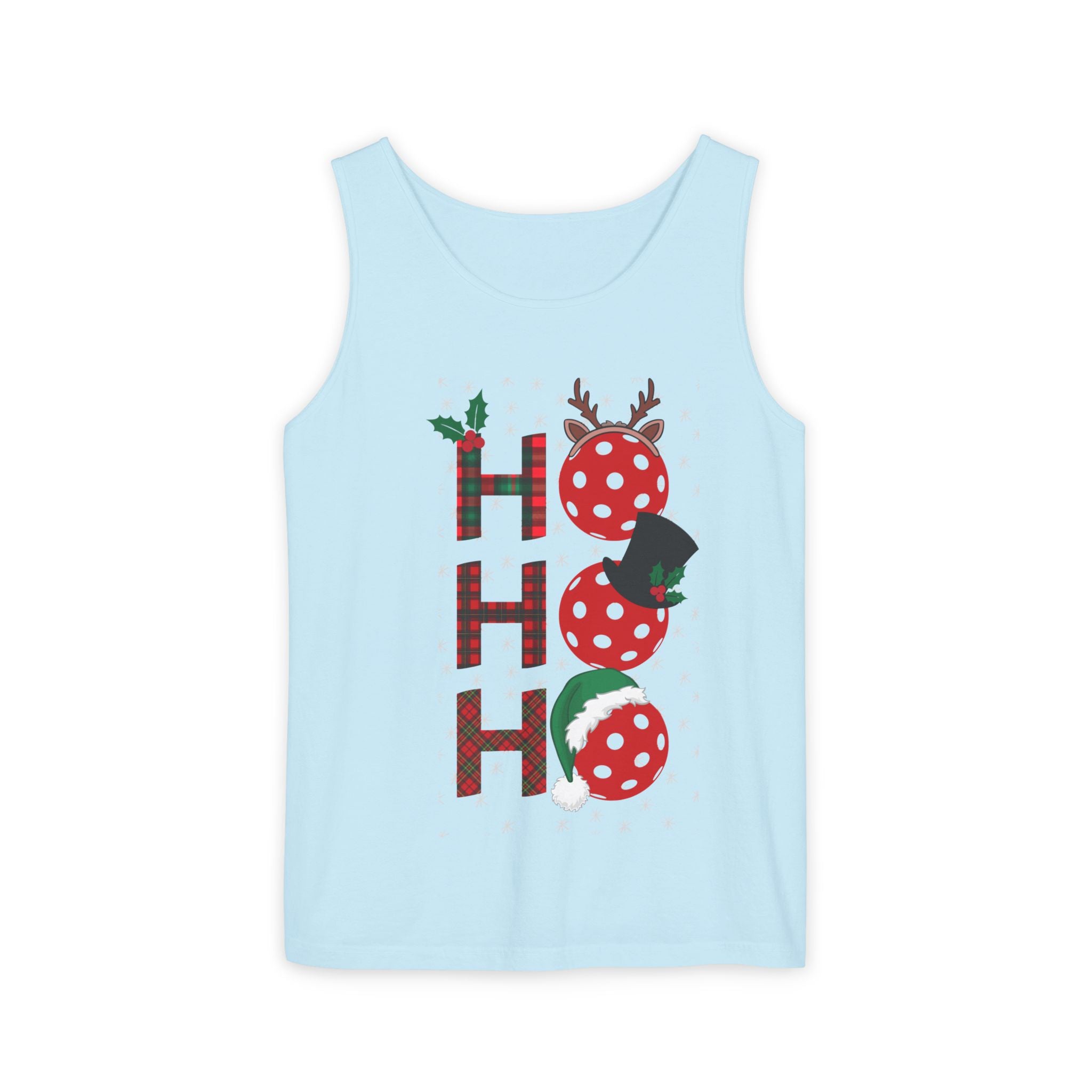 Holiday Moon. Unisex, Lightweight, Cotton, Graphic Tank. Pickleball Ho.Ho.Ho.