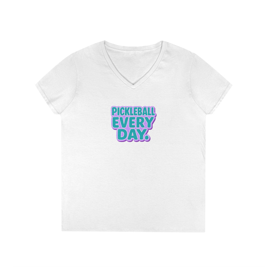 Pickleball. Ladies, V-Neck, Short Sleeve, Graphic T-Shirt. Pickleball Every Day.