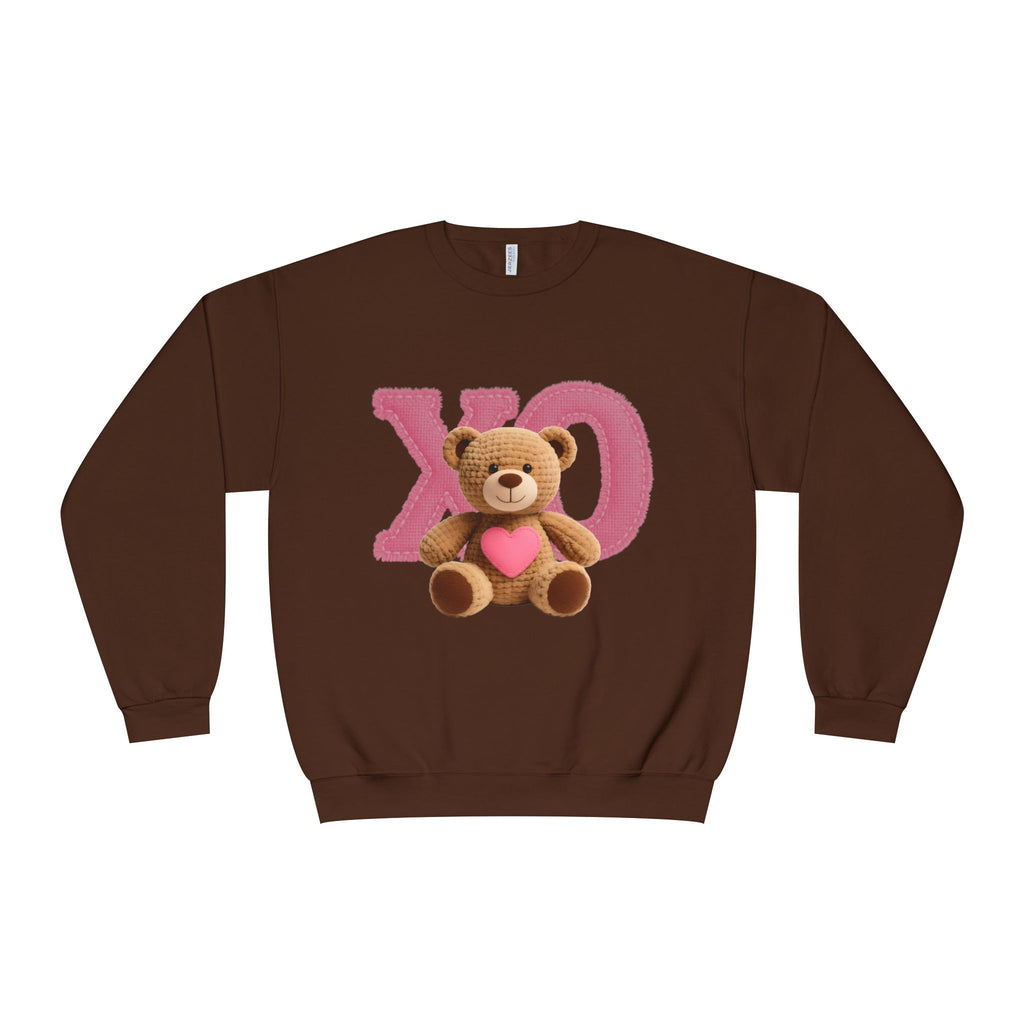 A Valentine Holiday Moon. Ladies, Crew Neck, Medium-Heavy NuBlend fleece/cotton, Graphic Sweatshirt. XO Teddy Bear.