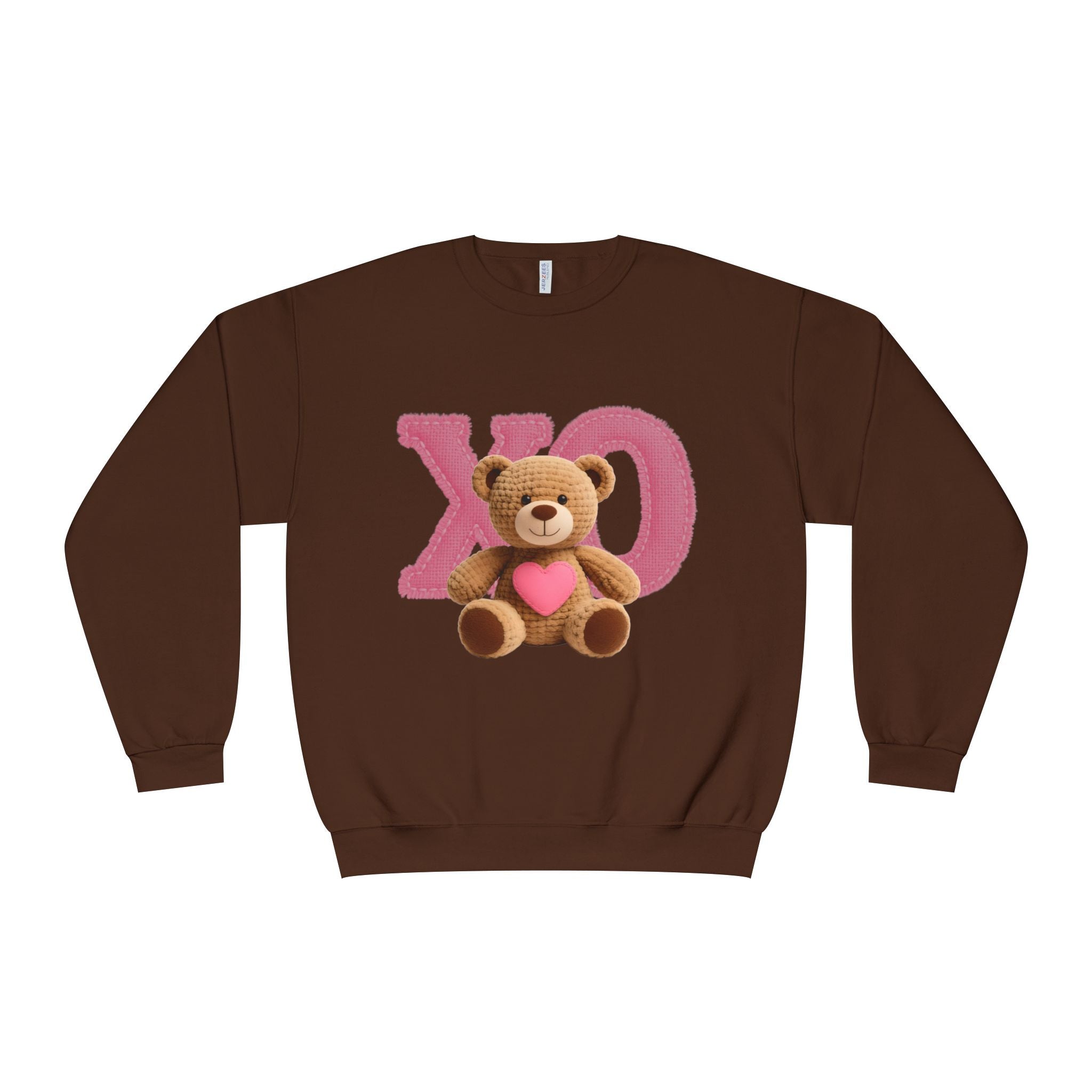 A Valentine Holiday Moon. Ladies, Crew Neck, Medium-Heavy NuBlend fleece/cotton, Graphic Sweatshirt. XO Teddy Bear.