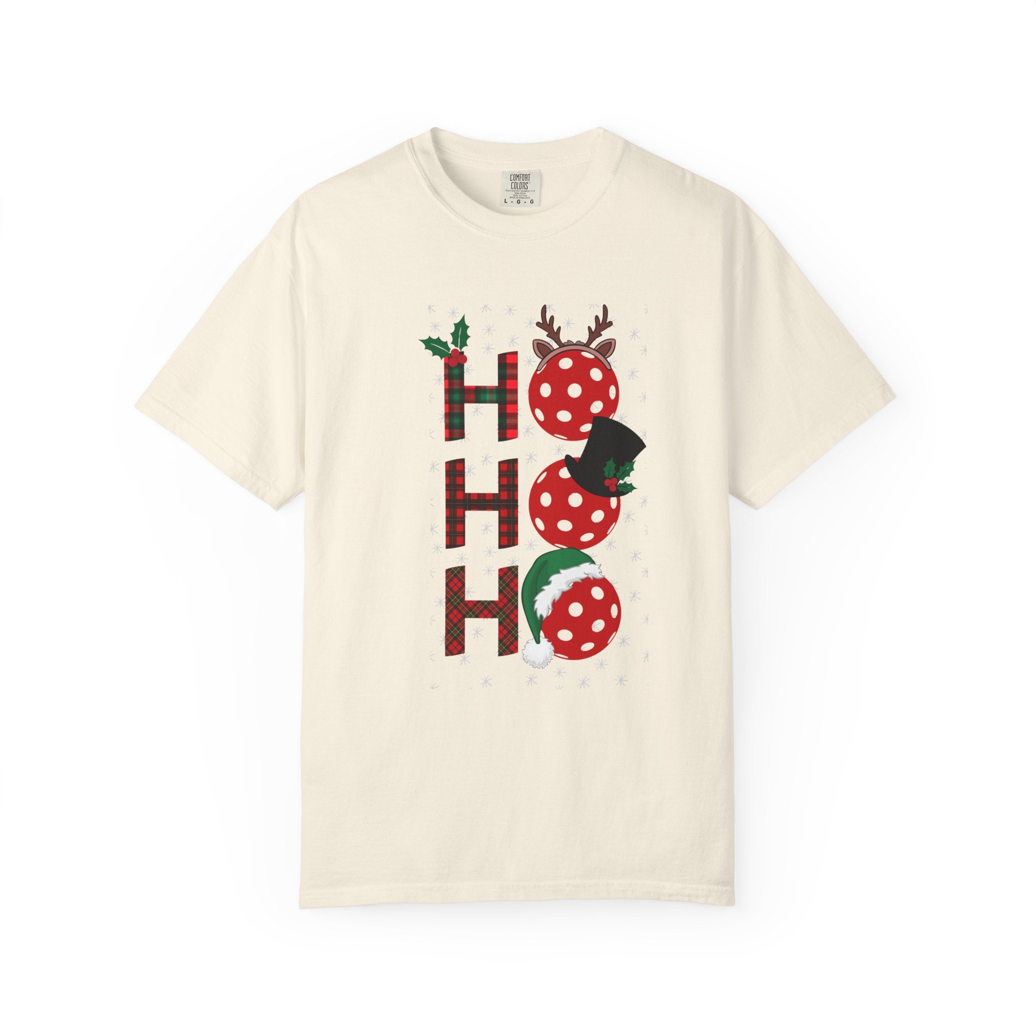 Holiday Moon. Unisex, Garment-Dyed, Crew Neck, Short Sleeve, Graphic T-Shirt. Pickleball Ho.Ho.Ho.