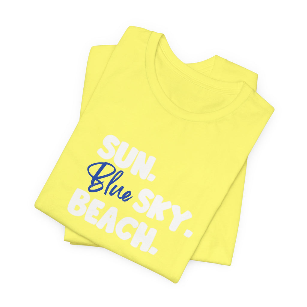 Coastal Moon Collection. Ladies, Crew Neck, Short Sleeve, Graphic T-Shirt. Sun.Blue Sky.Beach.