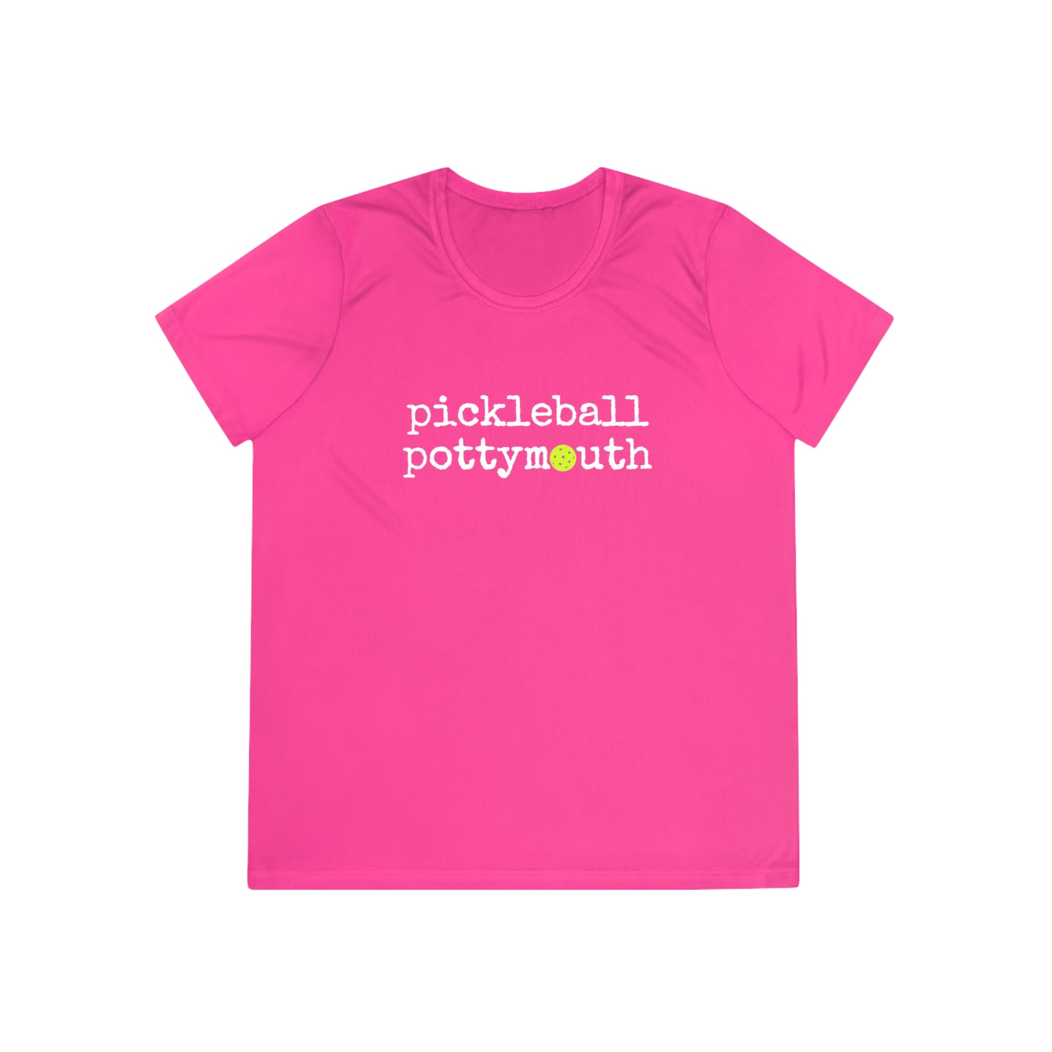 A New Pickleball Dryfit.  Ladies, crew neck, short sleeve, moisture-wicking fabric, graphic tee. Pickleball Pottymouth.