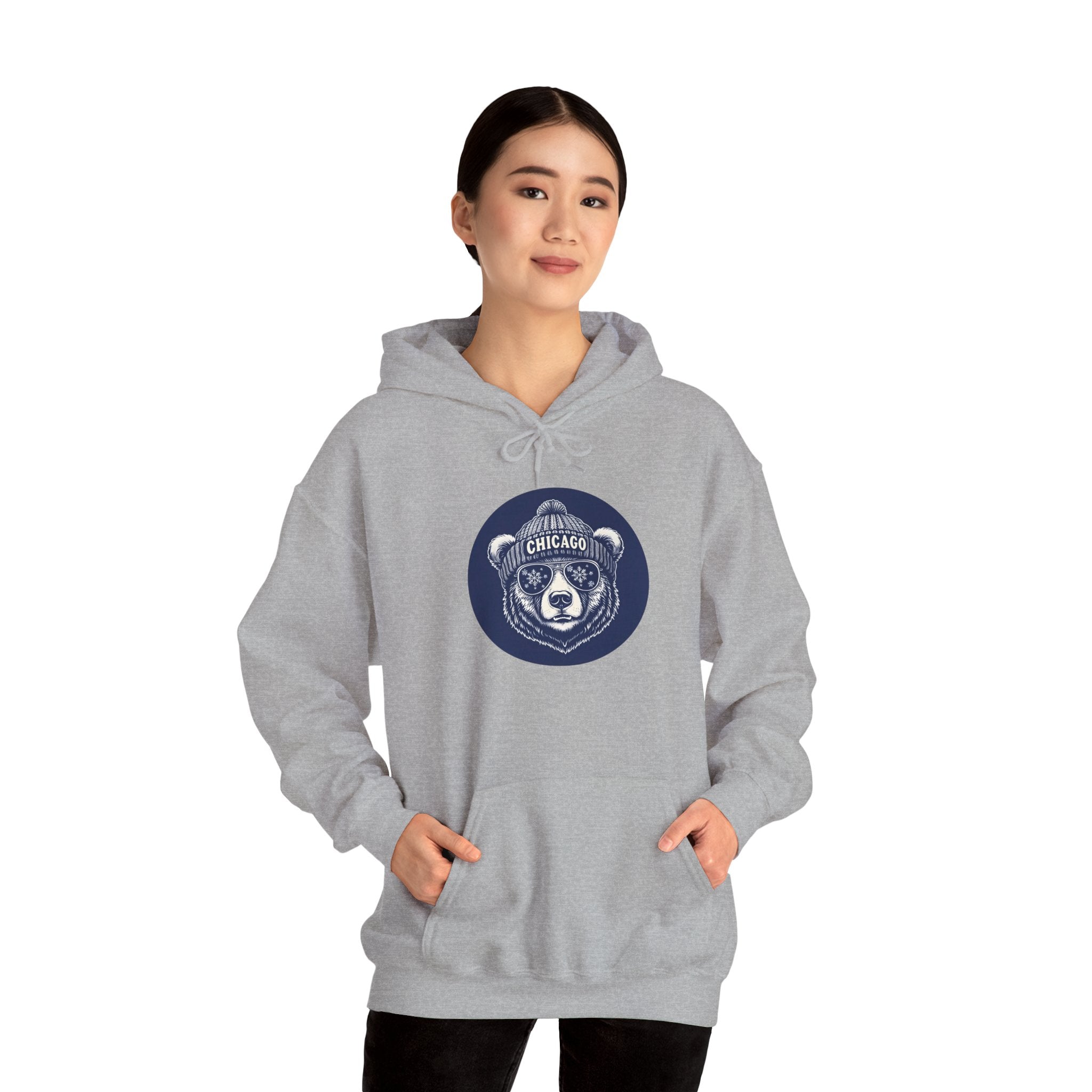 Sporty Soul. Unisex, Heavy Blend, Hooded, Front-Side Bear Graphic, Sweatshirt. Retro Winter Beanie Bear.