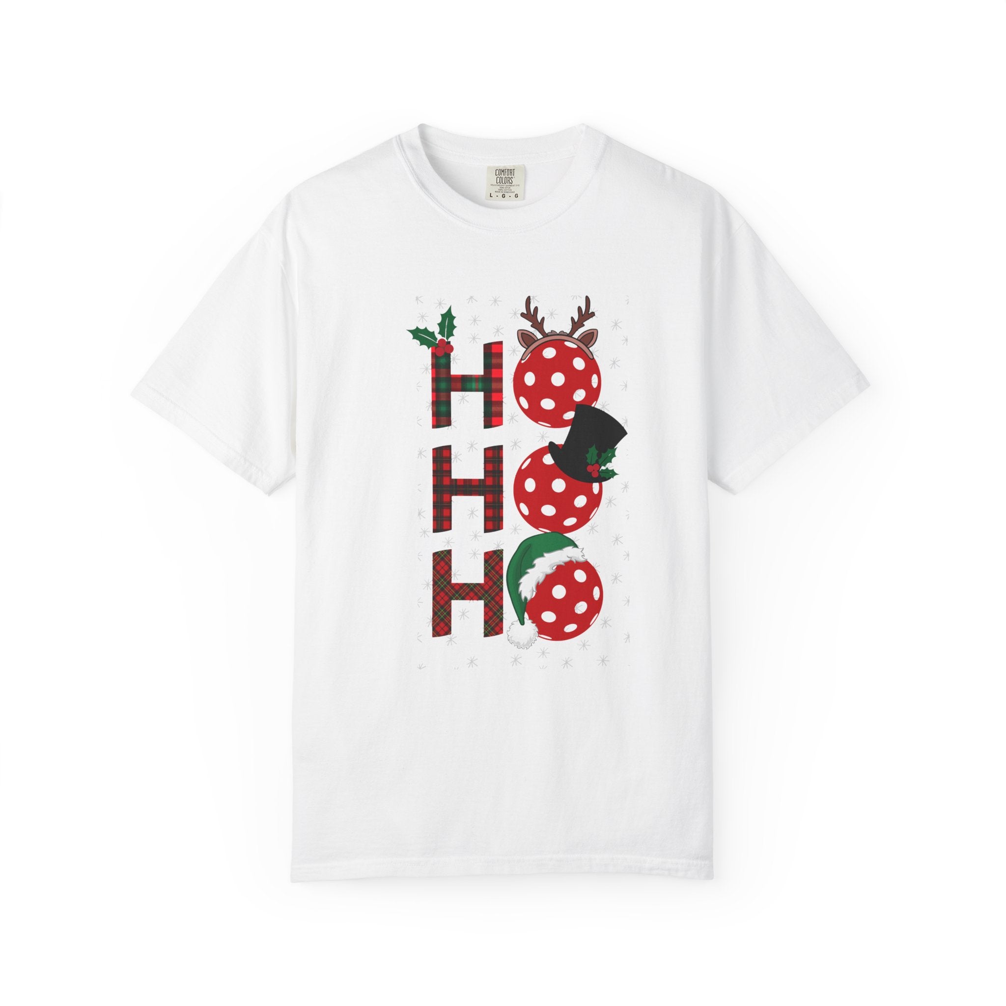 Holiday Moon. Unisex, Garment-Dyed, Crew Neck, Short Sleeve, Graphic T-Shirt. Pickleball Ho.Ho.Ho.