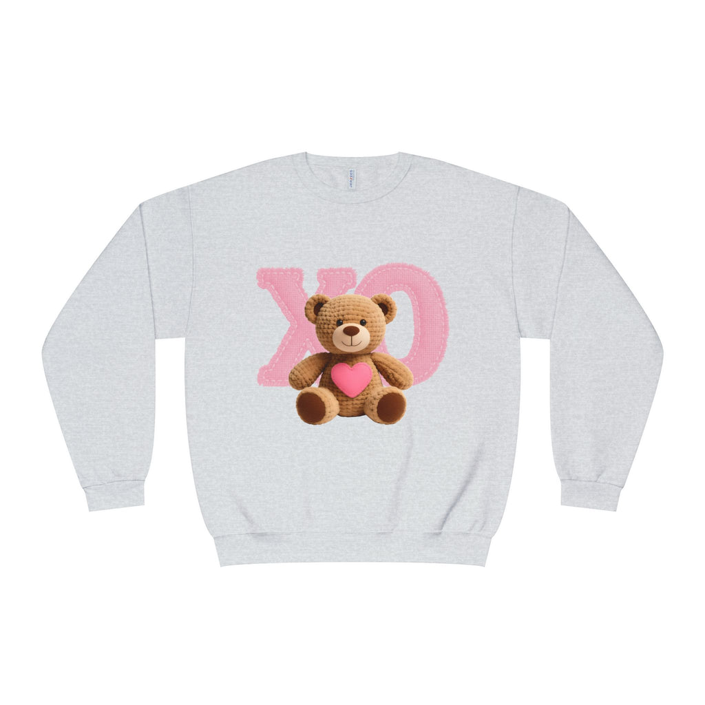 A Valentine Holiday Moon. Ladies, Crew Neck, Medium-Heavy NuBlend fleece/cotton, Graphic Sweatshirt. XO Teddy Bear.