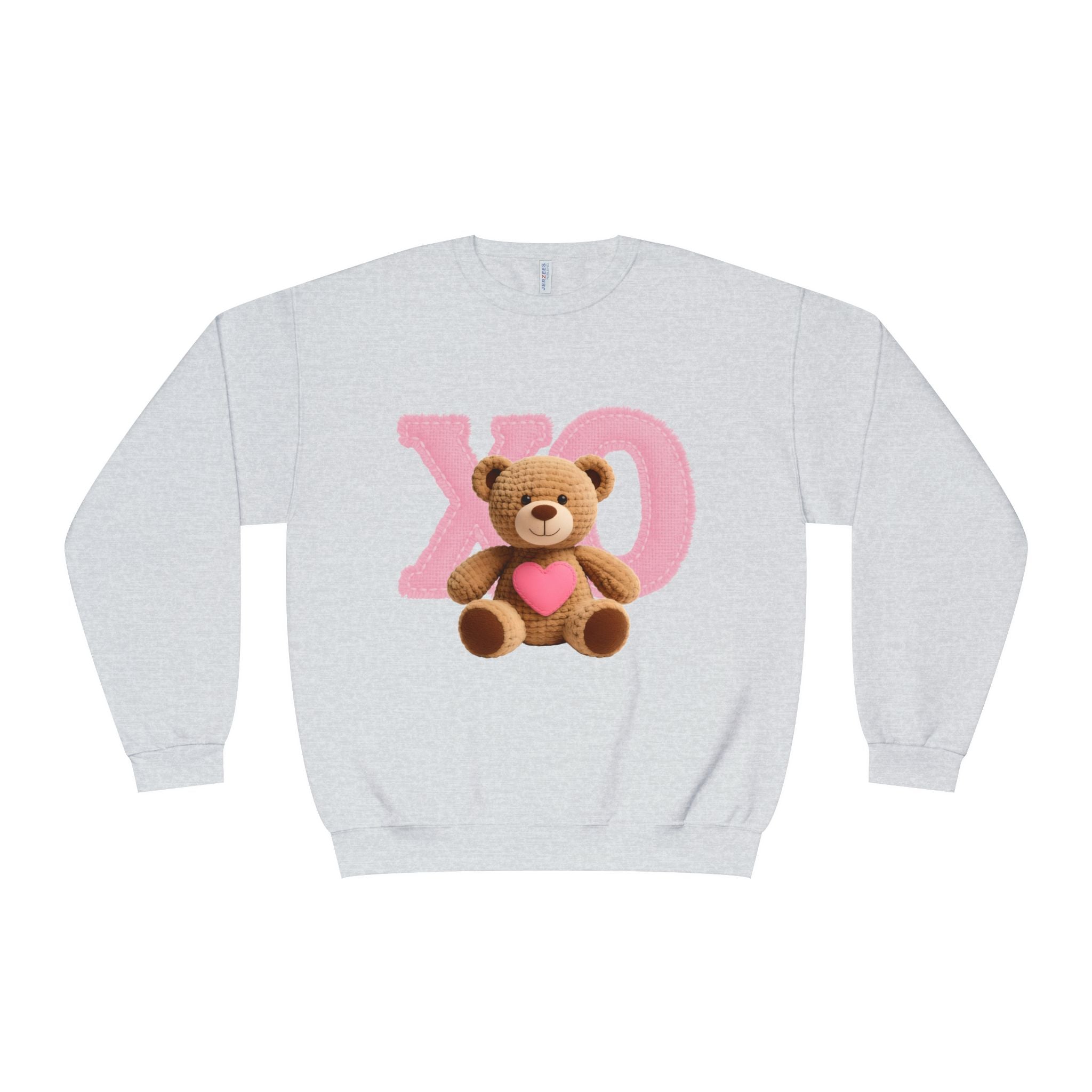 A Valentine Holiday Moon. Ladies, Crew Neck, Medium-Heavy NuBlend fleece/cotton, Graphic Sweatshirt. XO Teddy Bear.