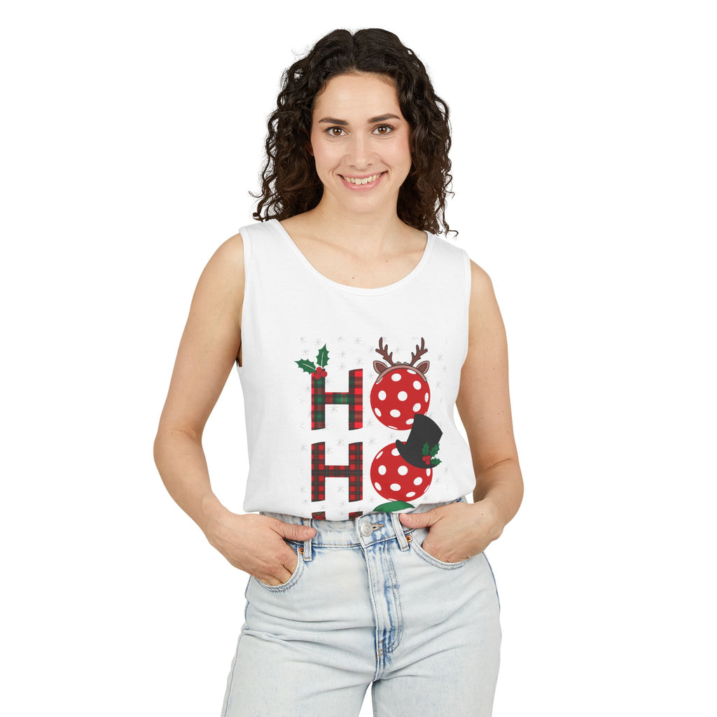 Holiday Moon. Unisex, Lightweight, Cotton, Graphic Tank. Pickleball Ho.Ho.Ho.
