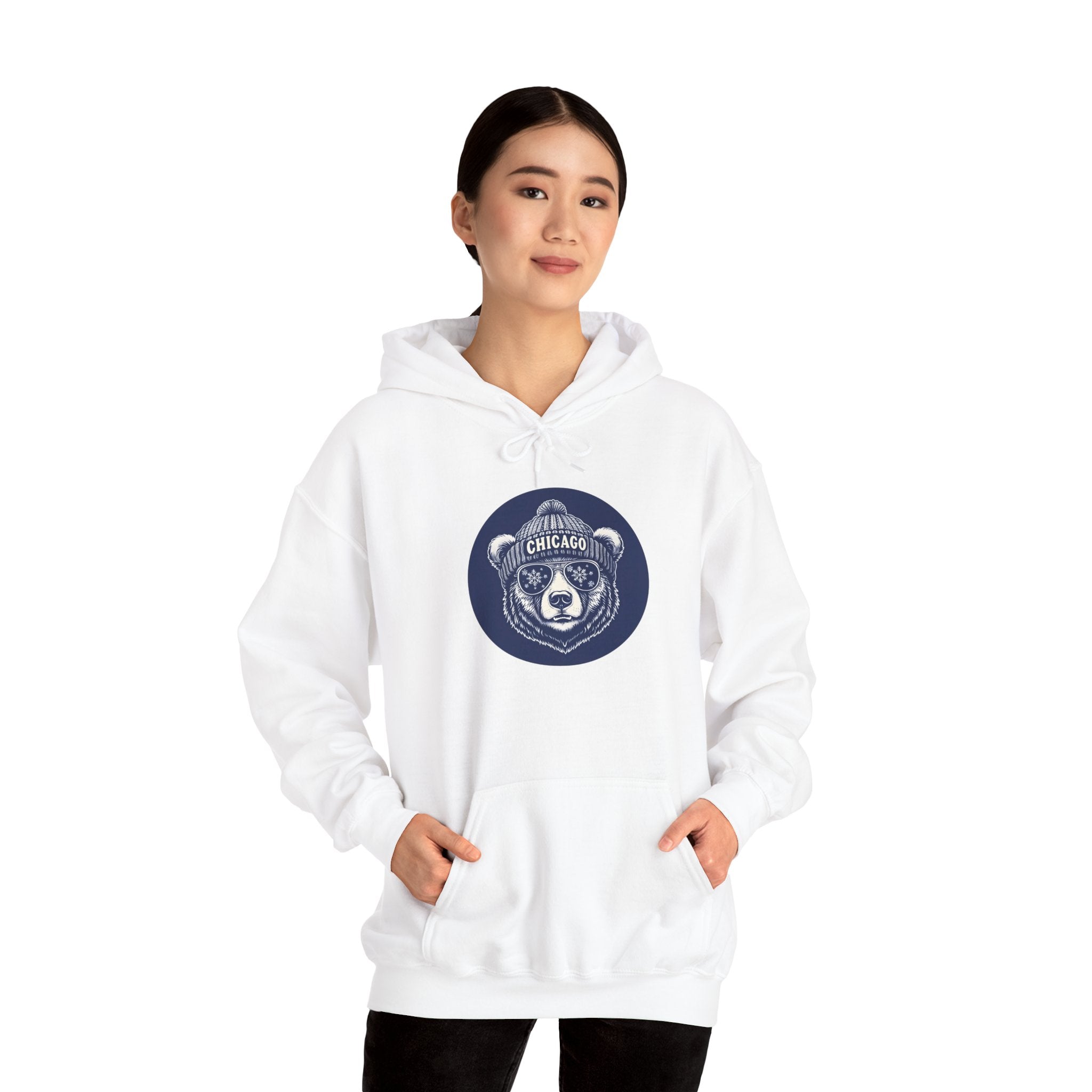 Sporty Soul. Unisex, Heavy Blend, Hooded, Front-Side Bear Graphic, Sweatshirt. Retro Winter Beanie Bear.